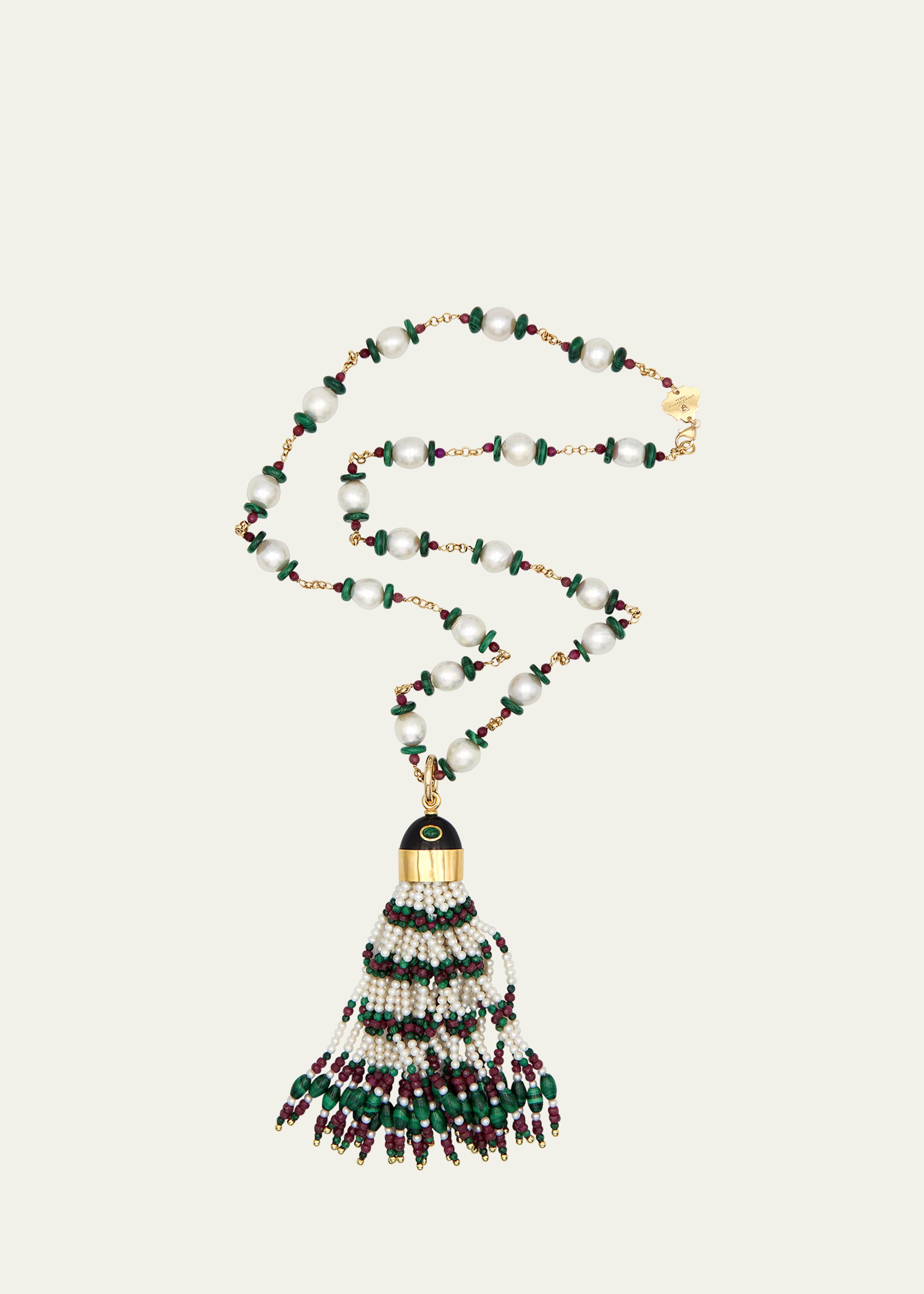 Gold Chain and Charm Tassel Necklace