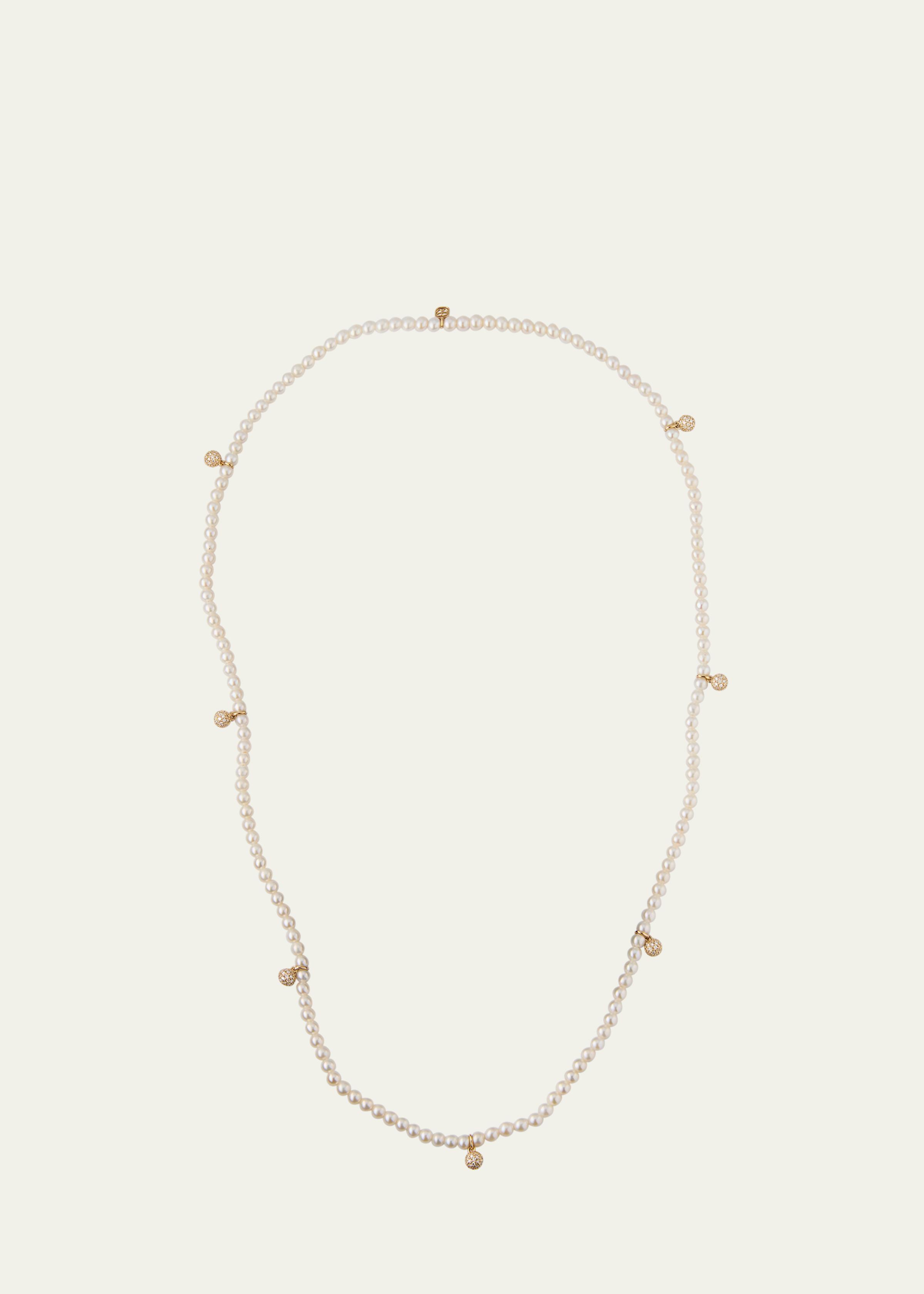 Diamond Pavé Balls on 3mm Freshwater Pearl Bracelet
