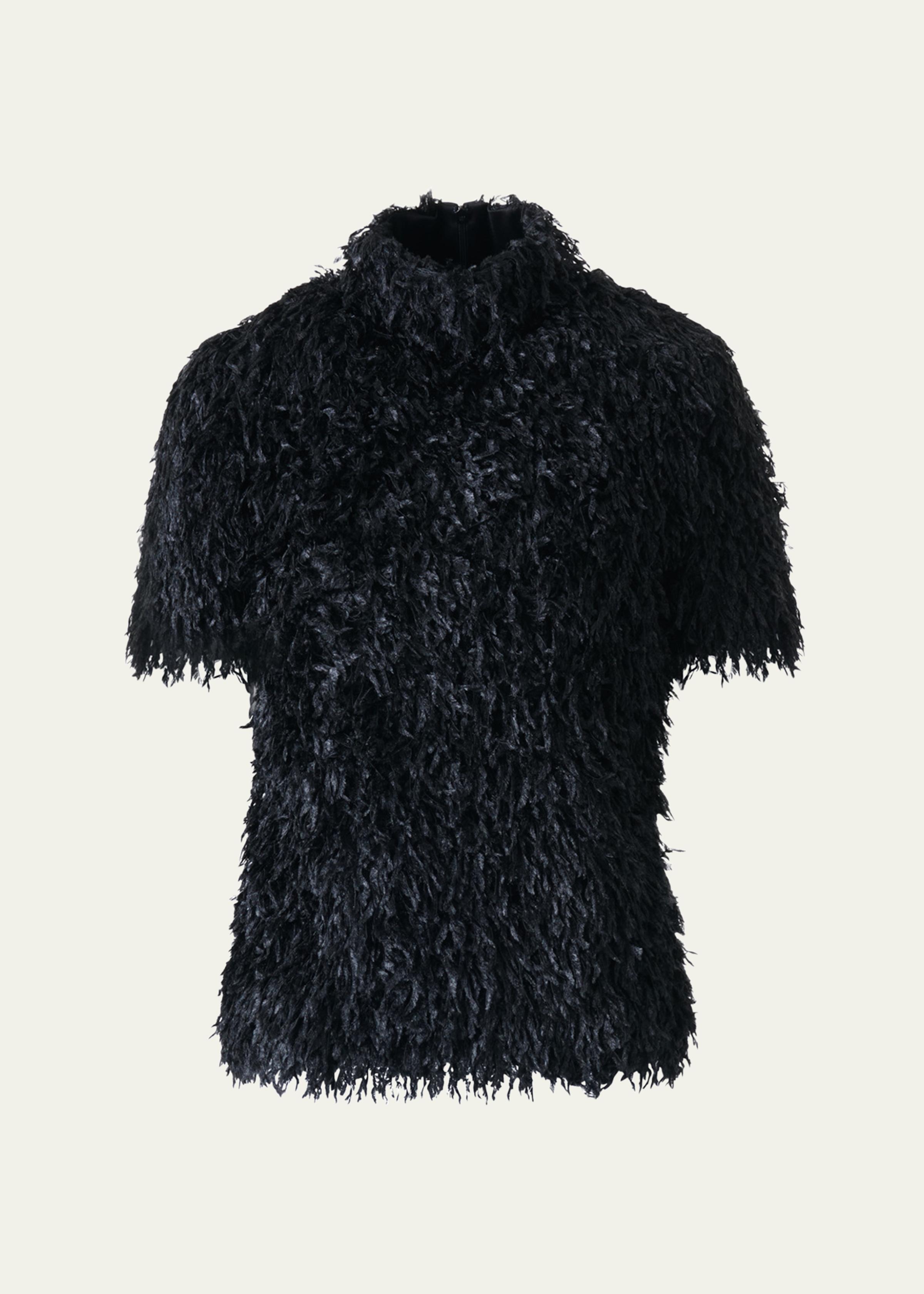 Faux-Feather Fringe Short Sleeve Blouse