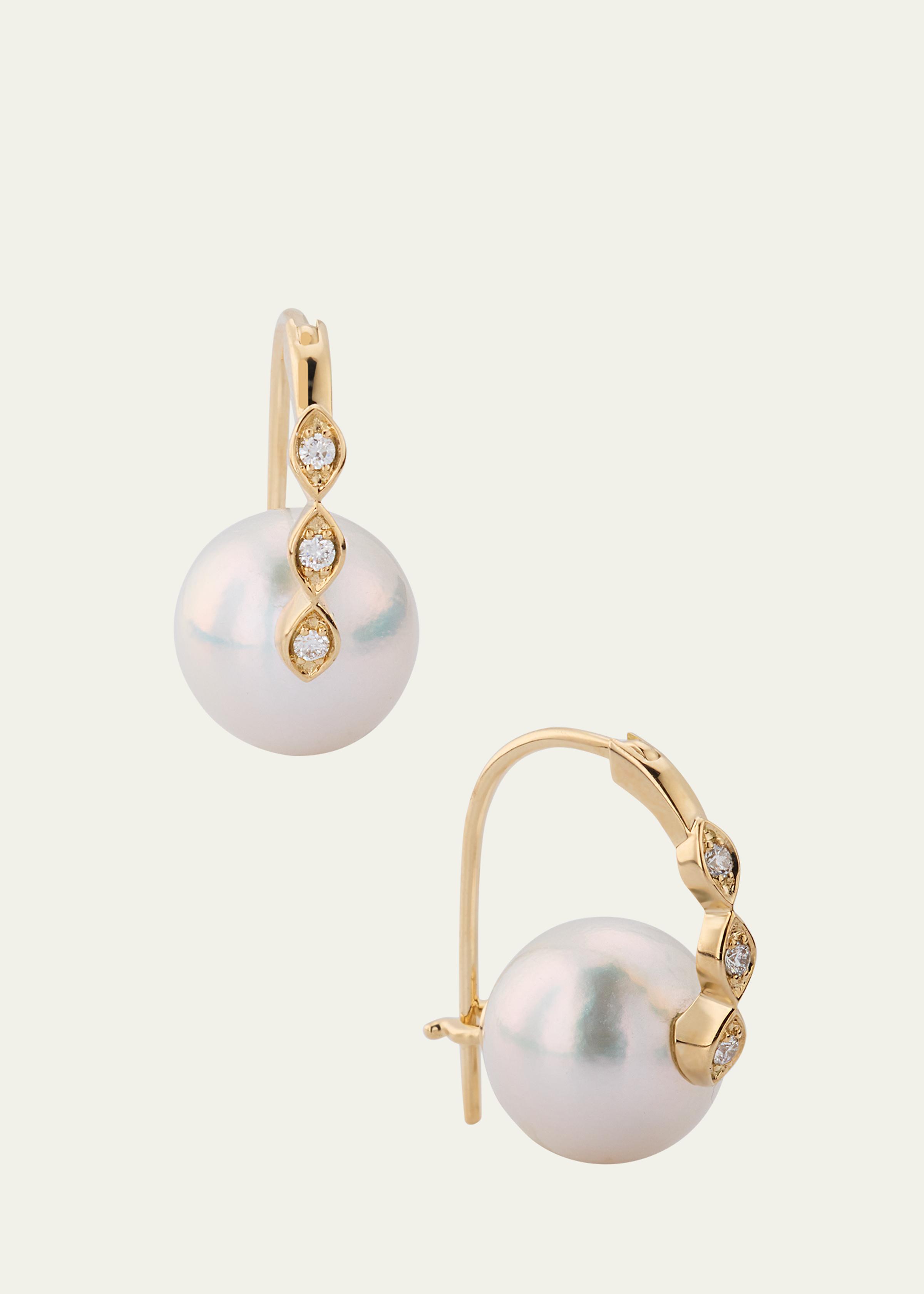 14K Gold & Diamond Marquise Eye Pearl Earrings