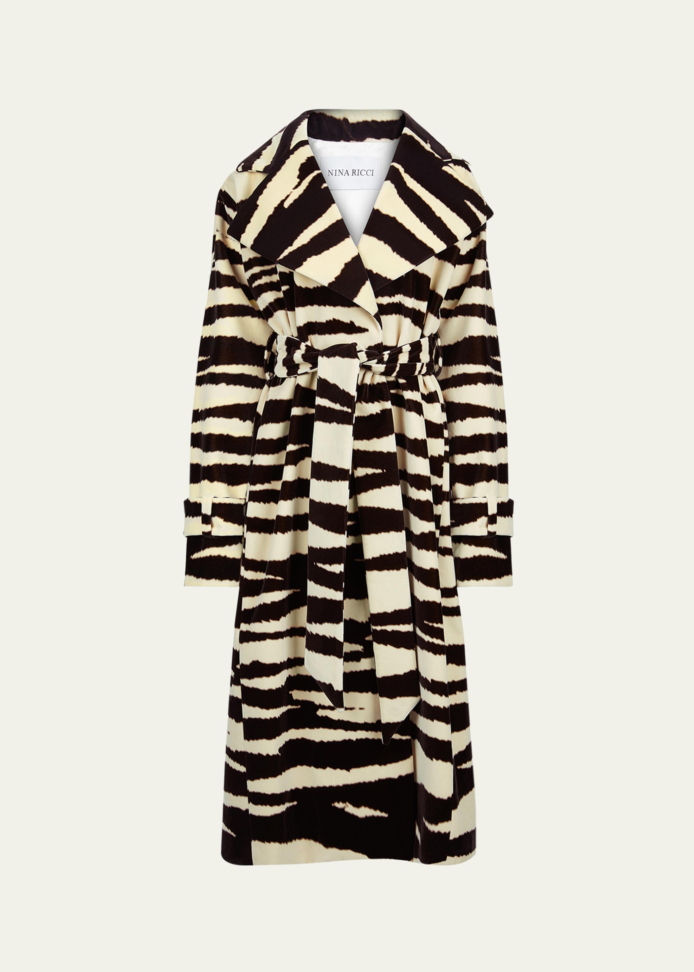 Zebra-Print Belted Wrap Coat