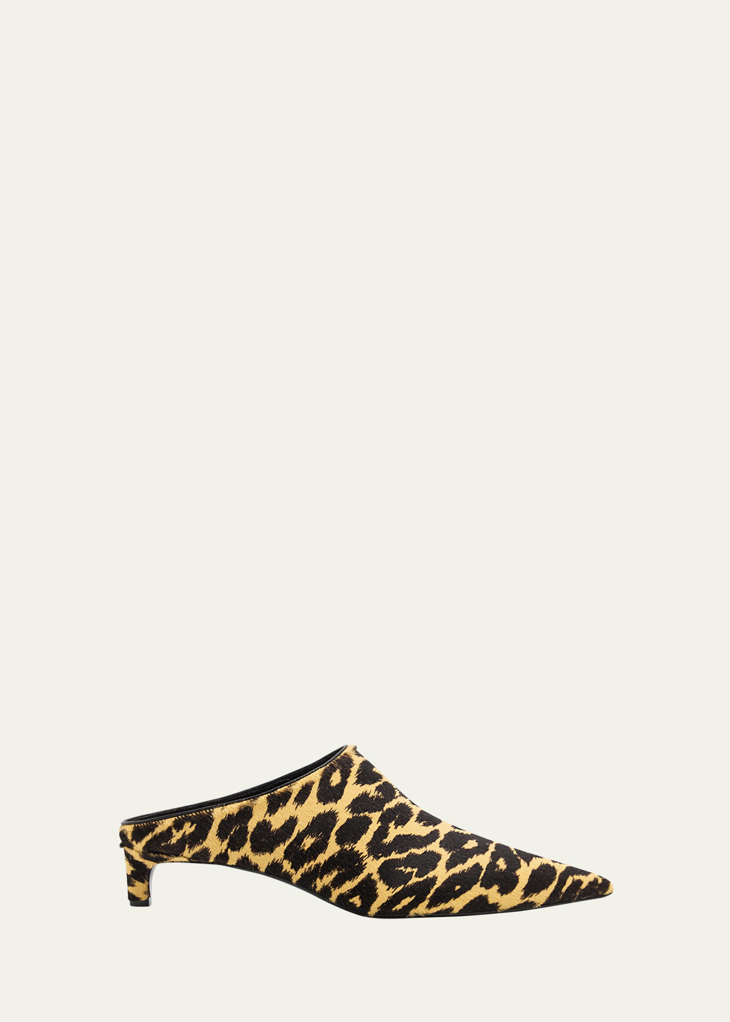 Leopard Calf Hair Kitten-Heel Mules