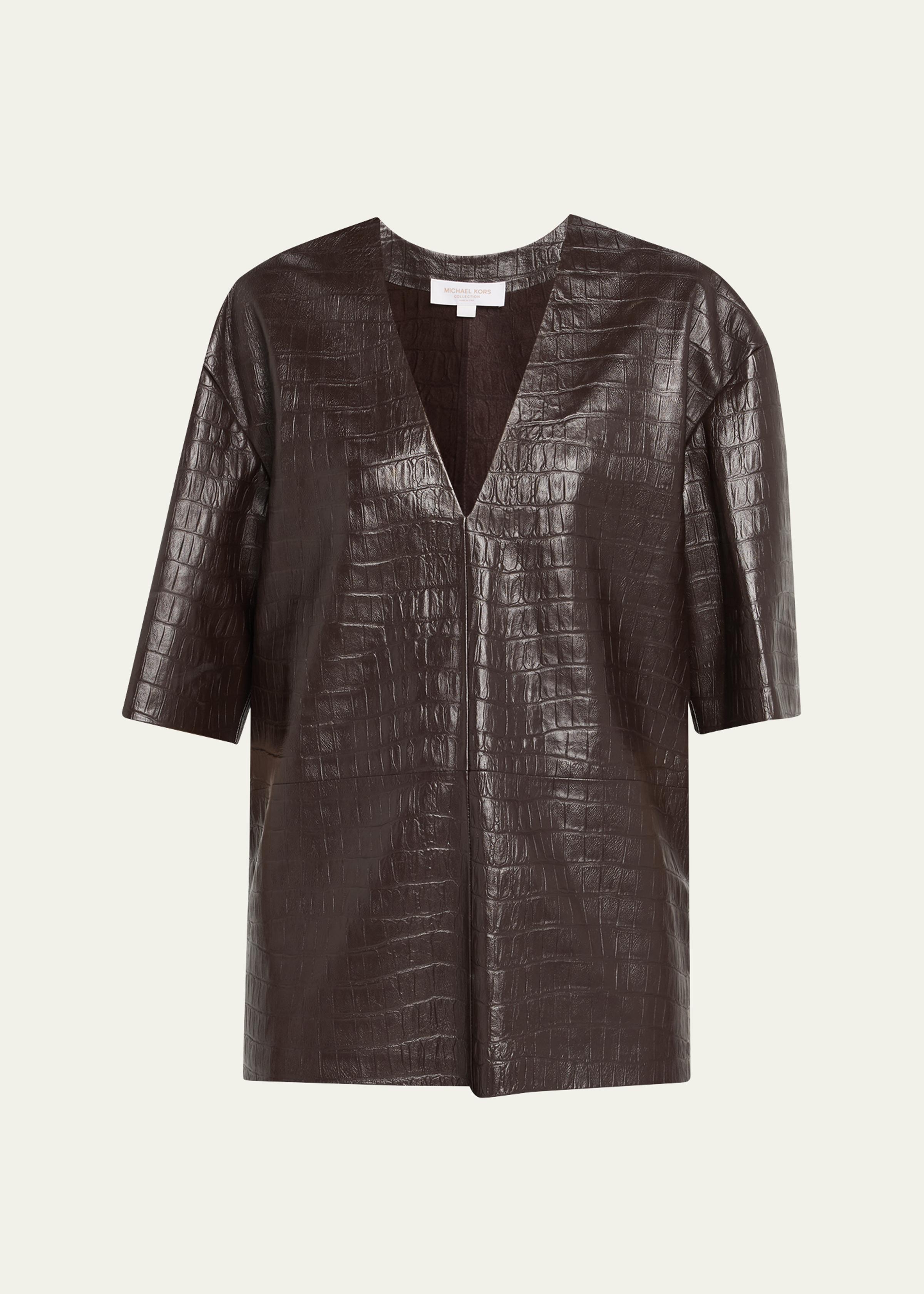 Crocco Leather V-Neck Top
