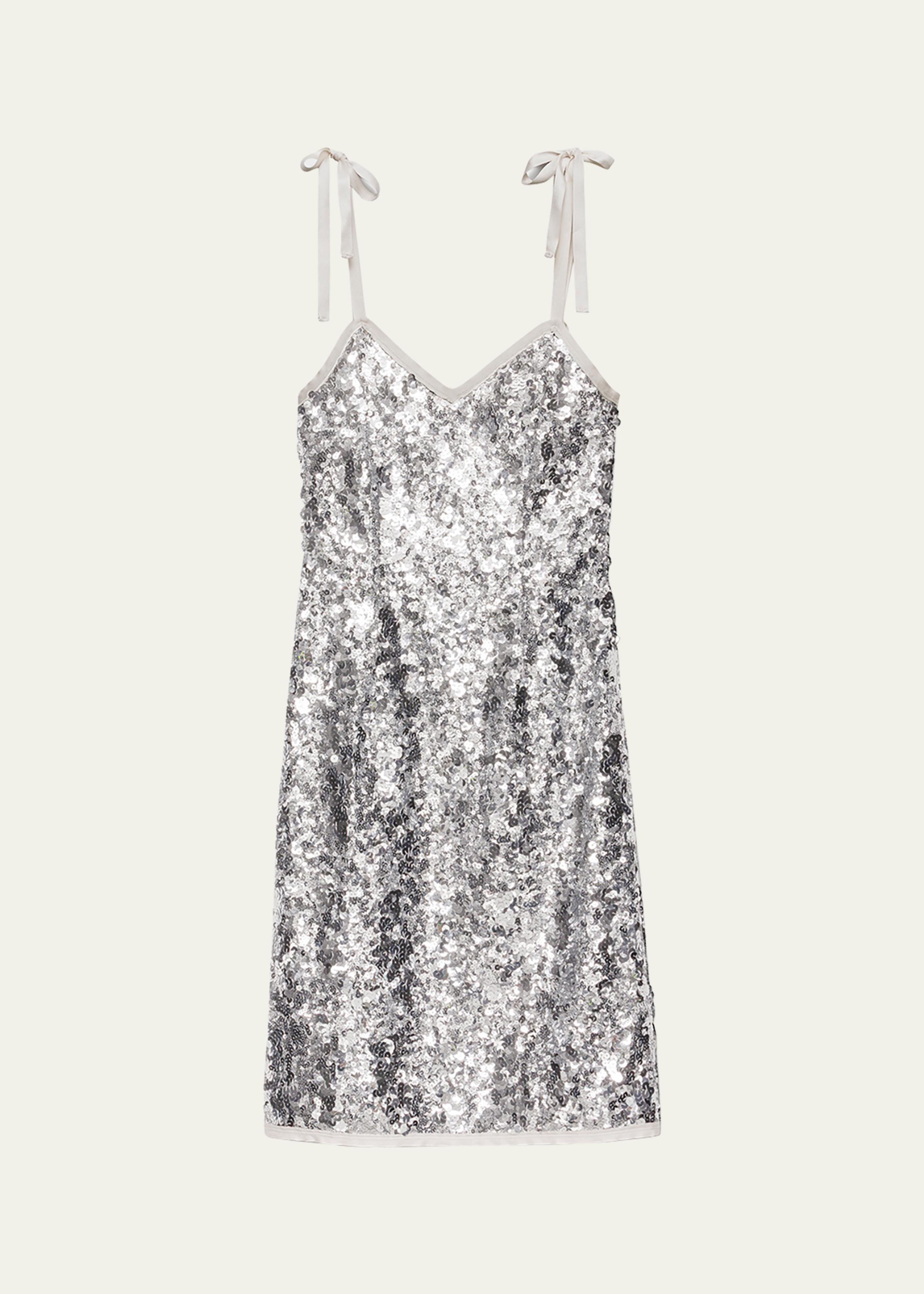 Sequin Tie-Shoulder Midi Dress