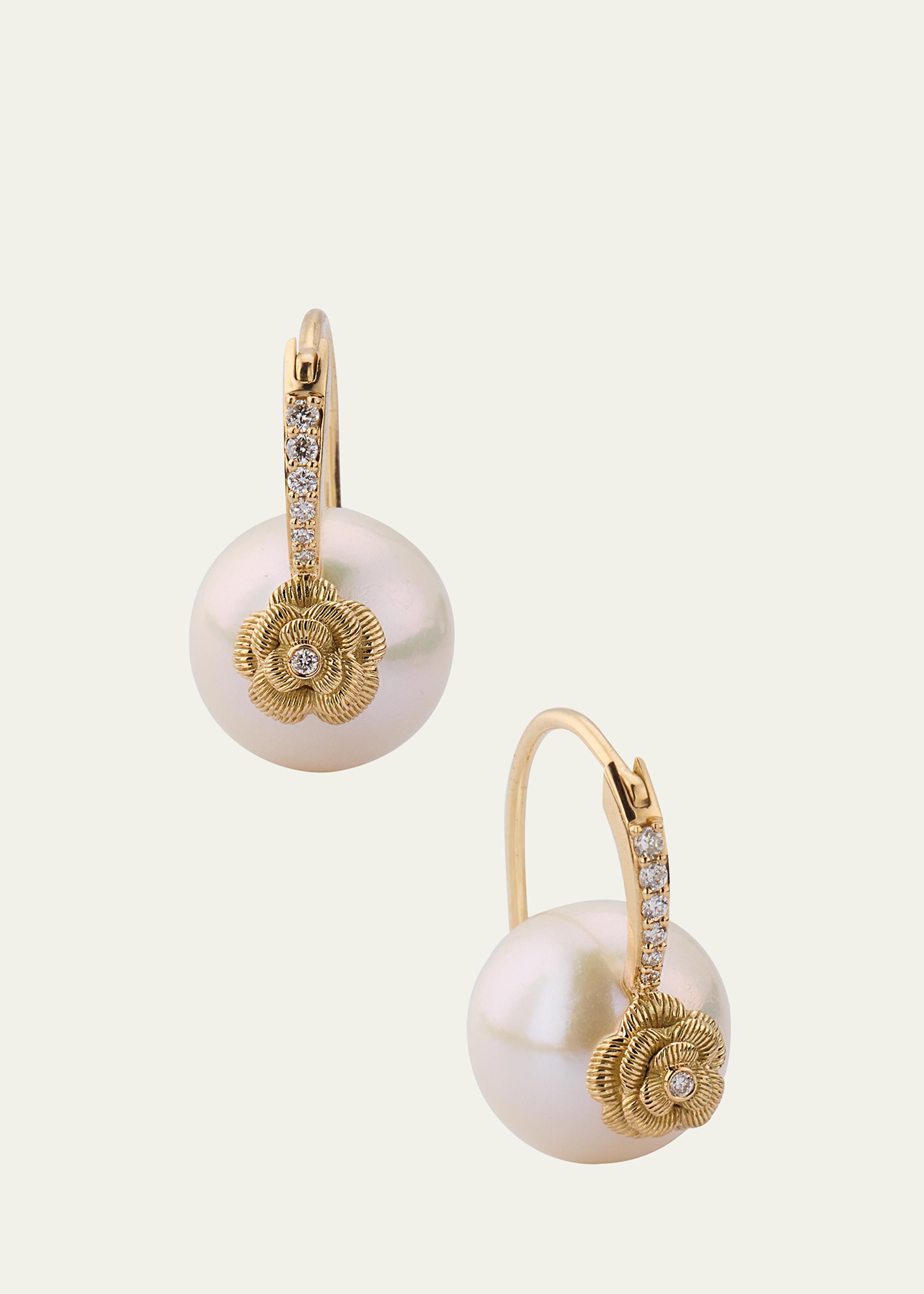 14K Gold & Diamond Rose Pearl Earrings