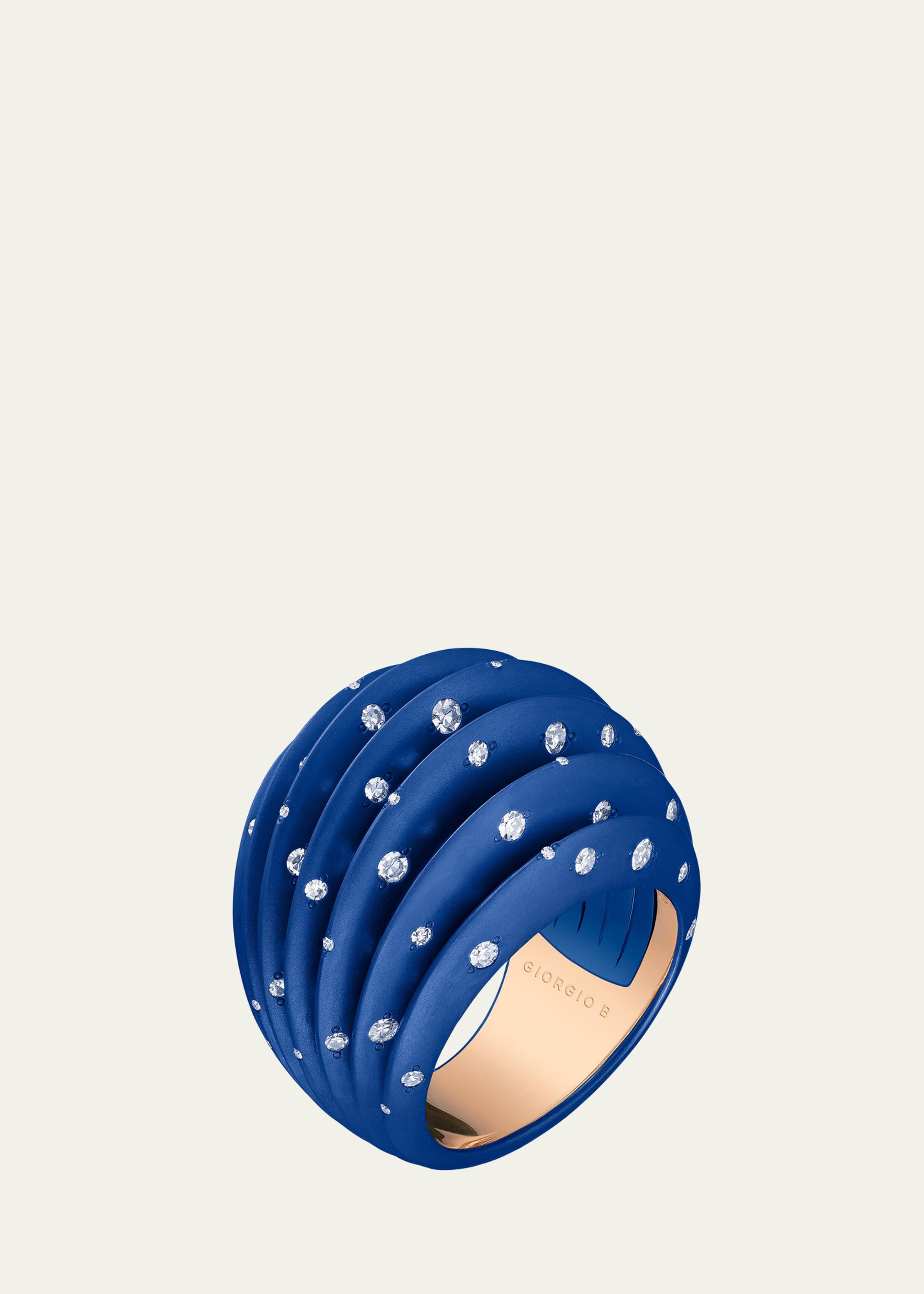 Palma Blue Titanium and 18K Rose Gold Starburst Ring with Diamonds