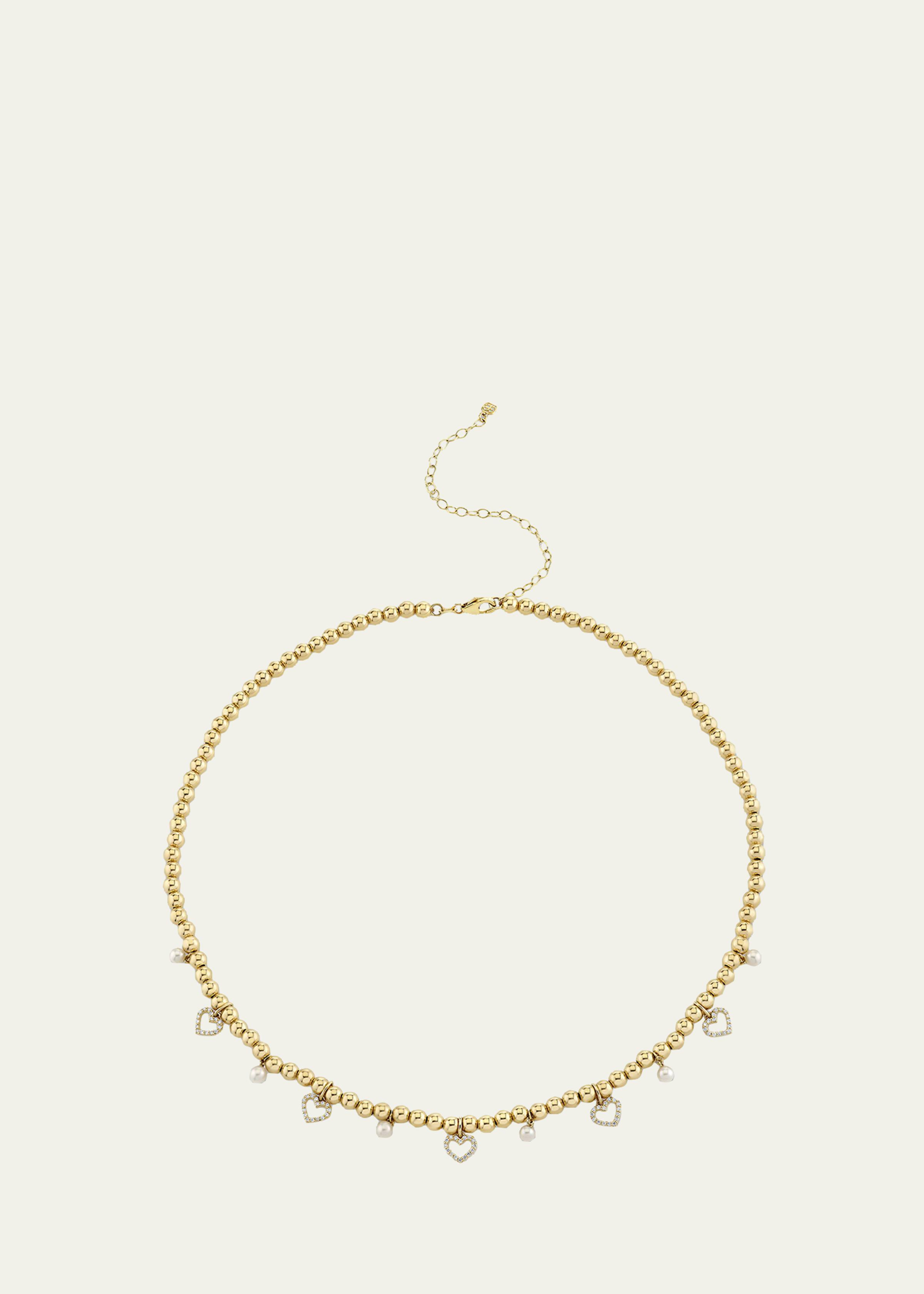 14K Diamond Heart and Pearl Charm Necklace