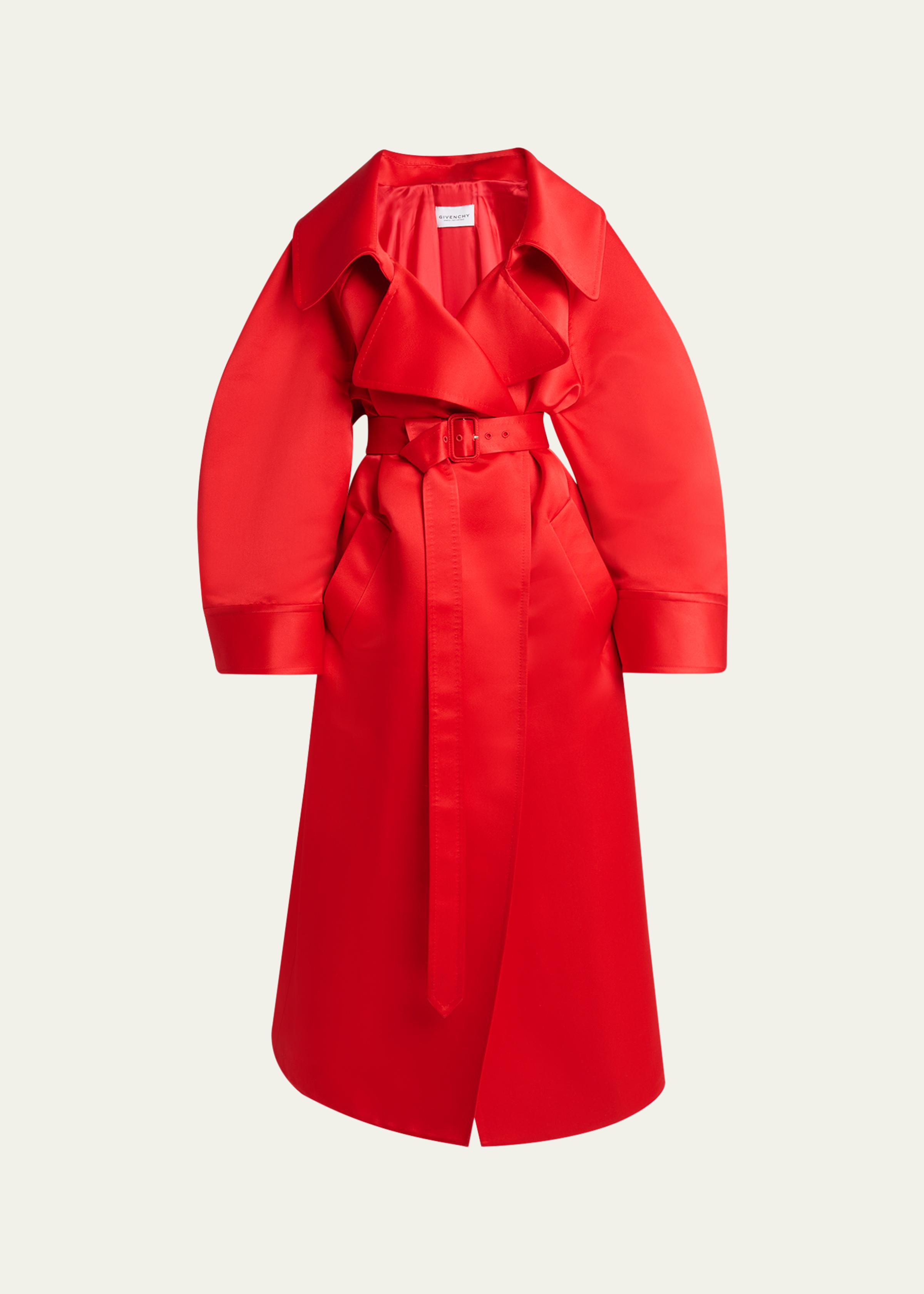 Voluminous Belted Silk Coat