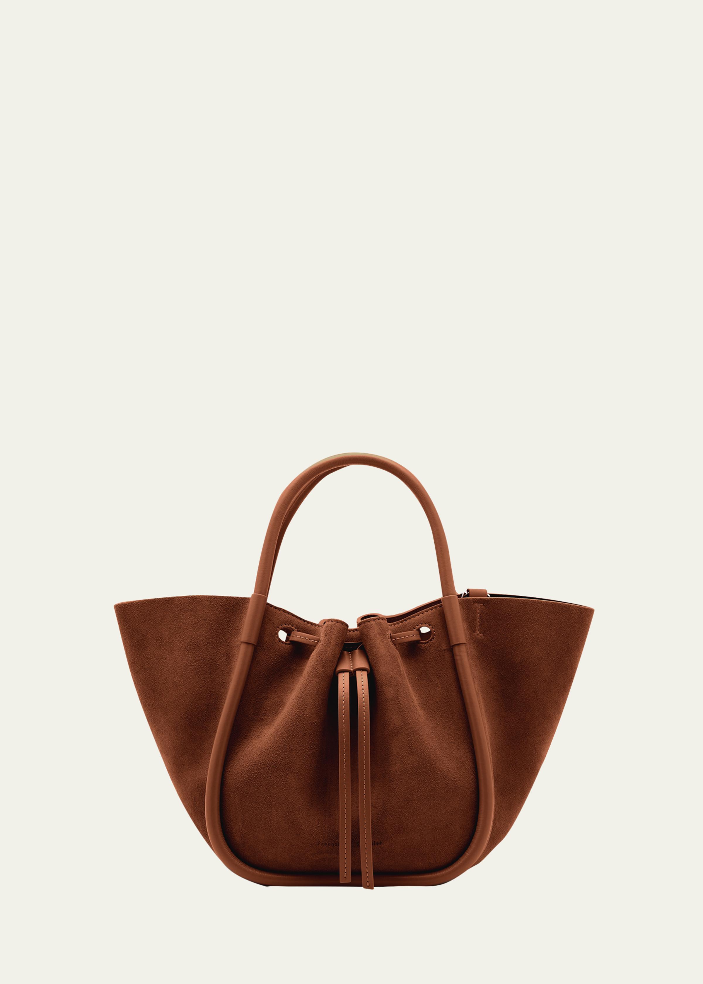 Small Ruched Suede and Leather Tote Bag