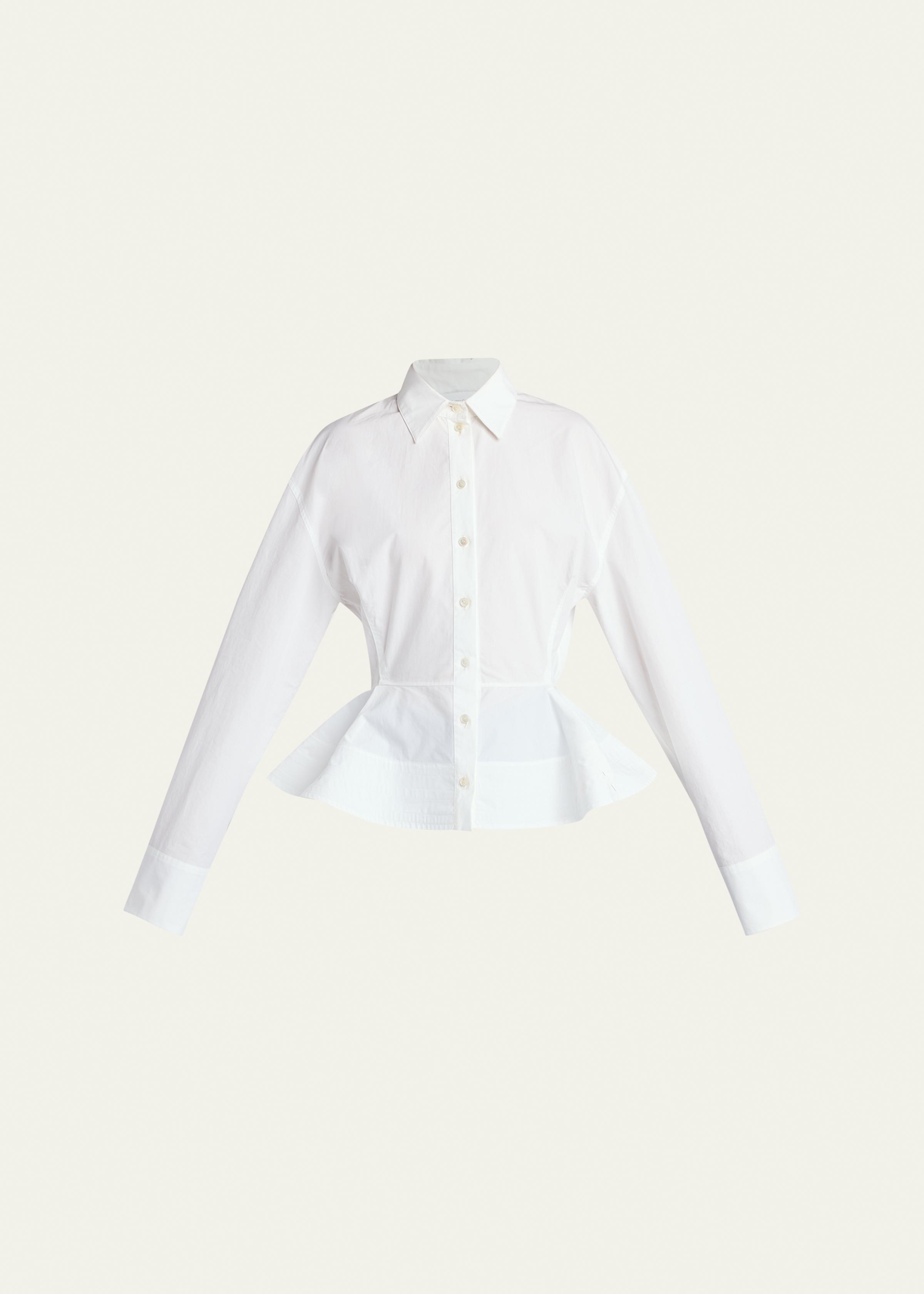 Cotton Poplin Button-Front Peplum Shirt