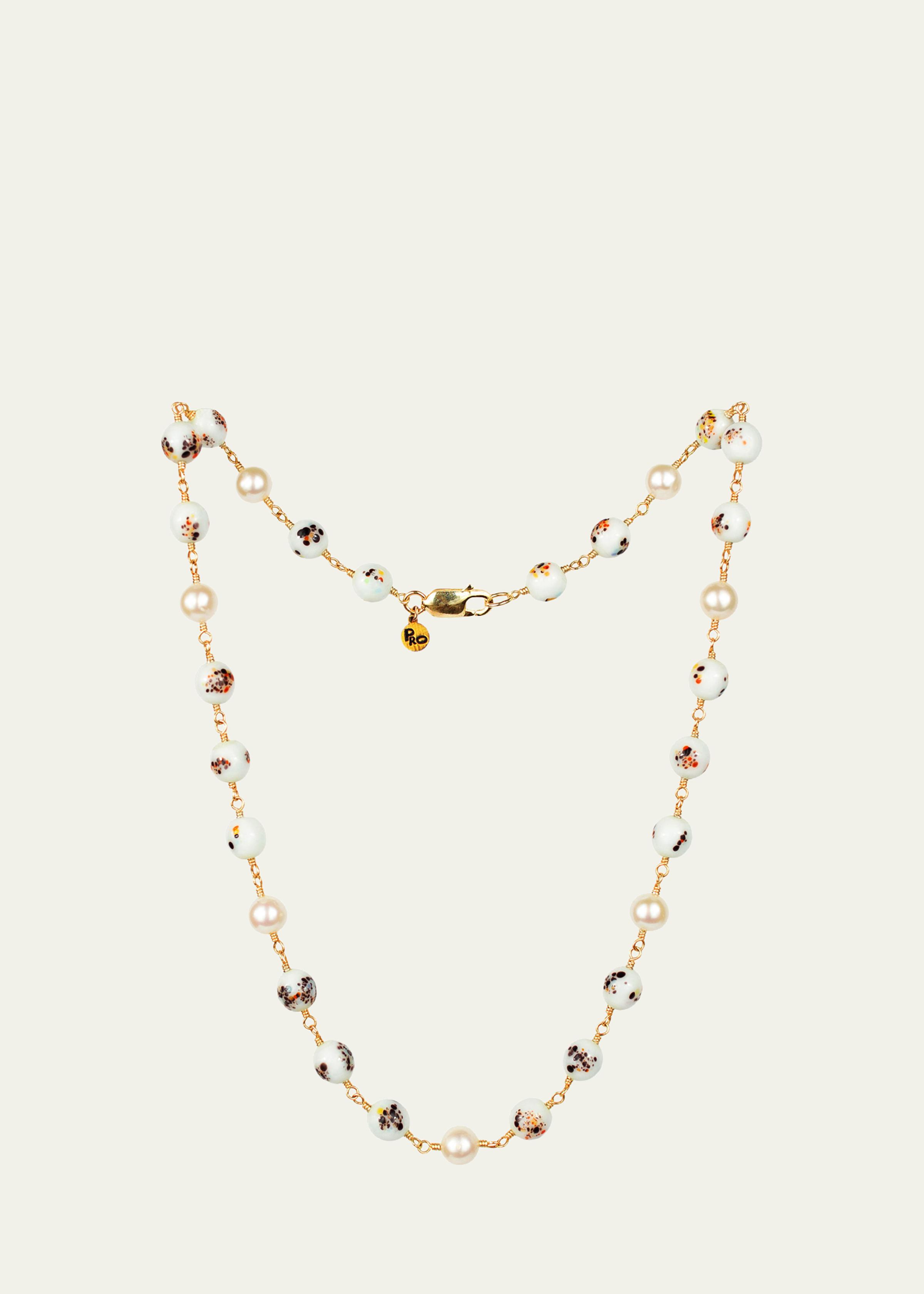 Speckle Necklace with Baroque Pearls and Japanese Glass