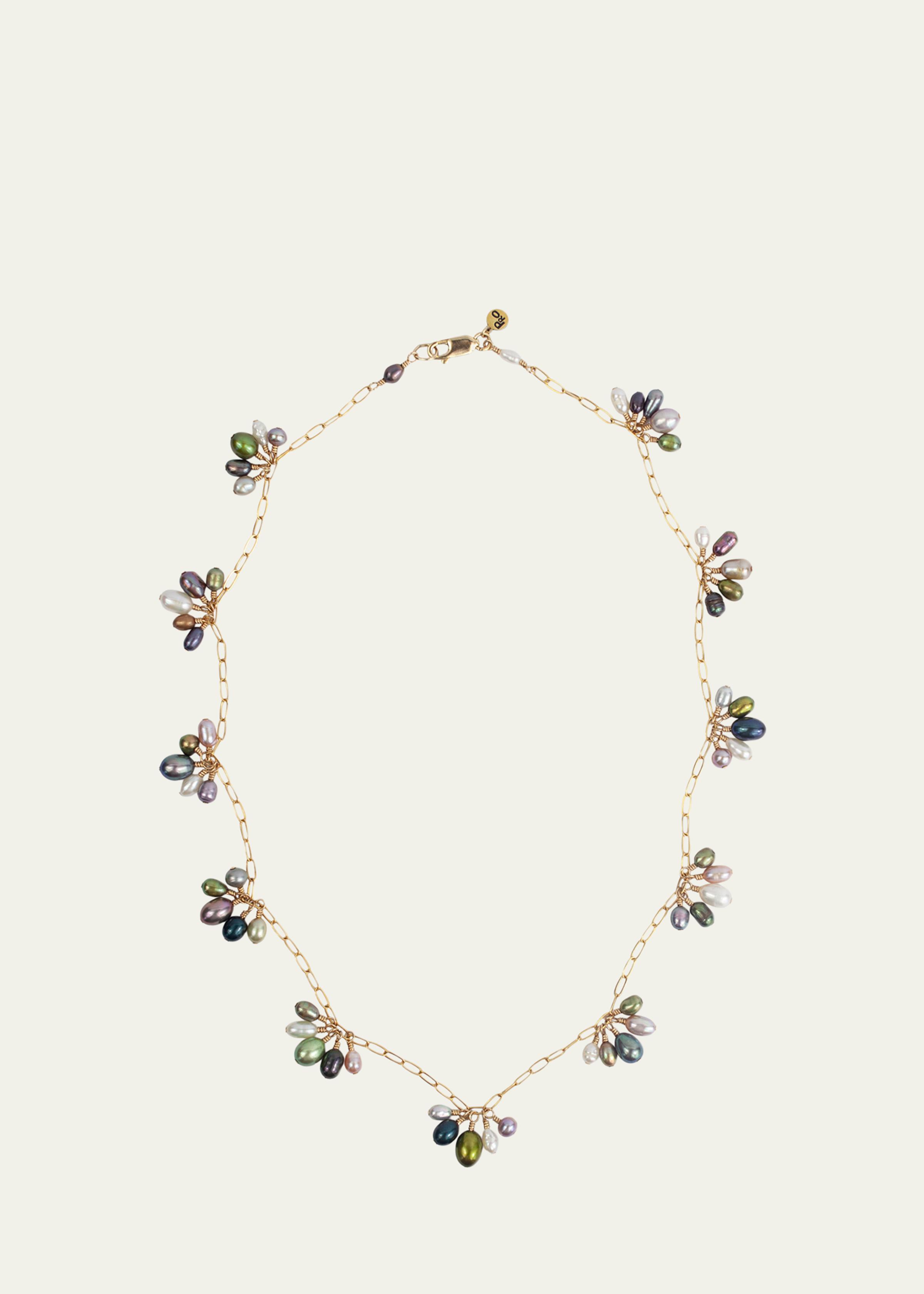 Fringe Necklace with Multicolor Pearls, 17"L