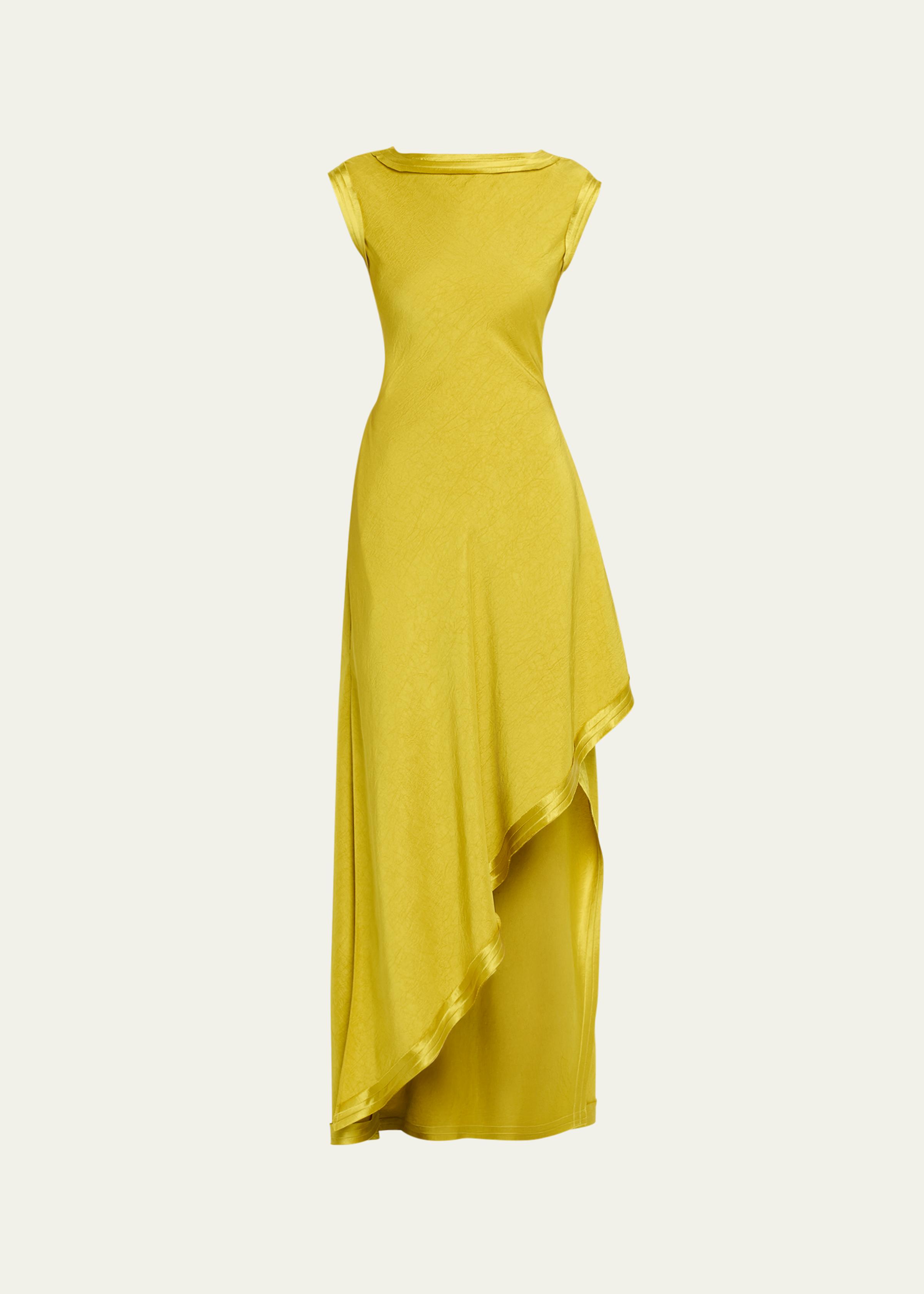 High-Neck Washed Twill Asymmetric Dress