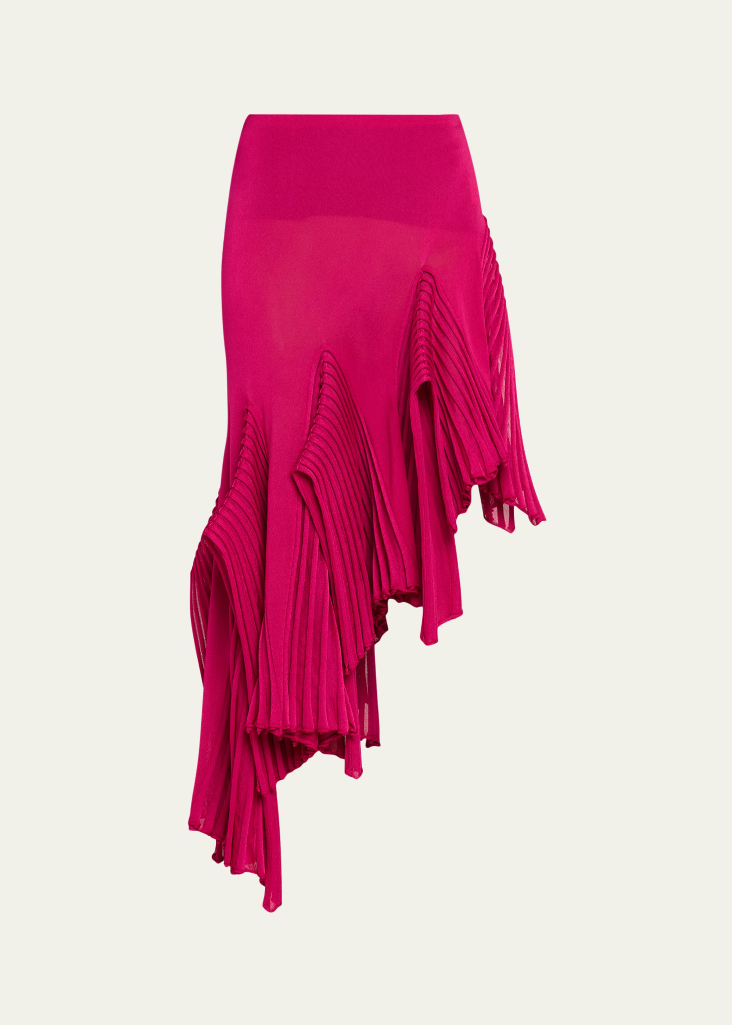 Asymmetric Godet Ruffle Midi Skirt
