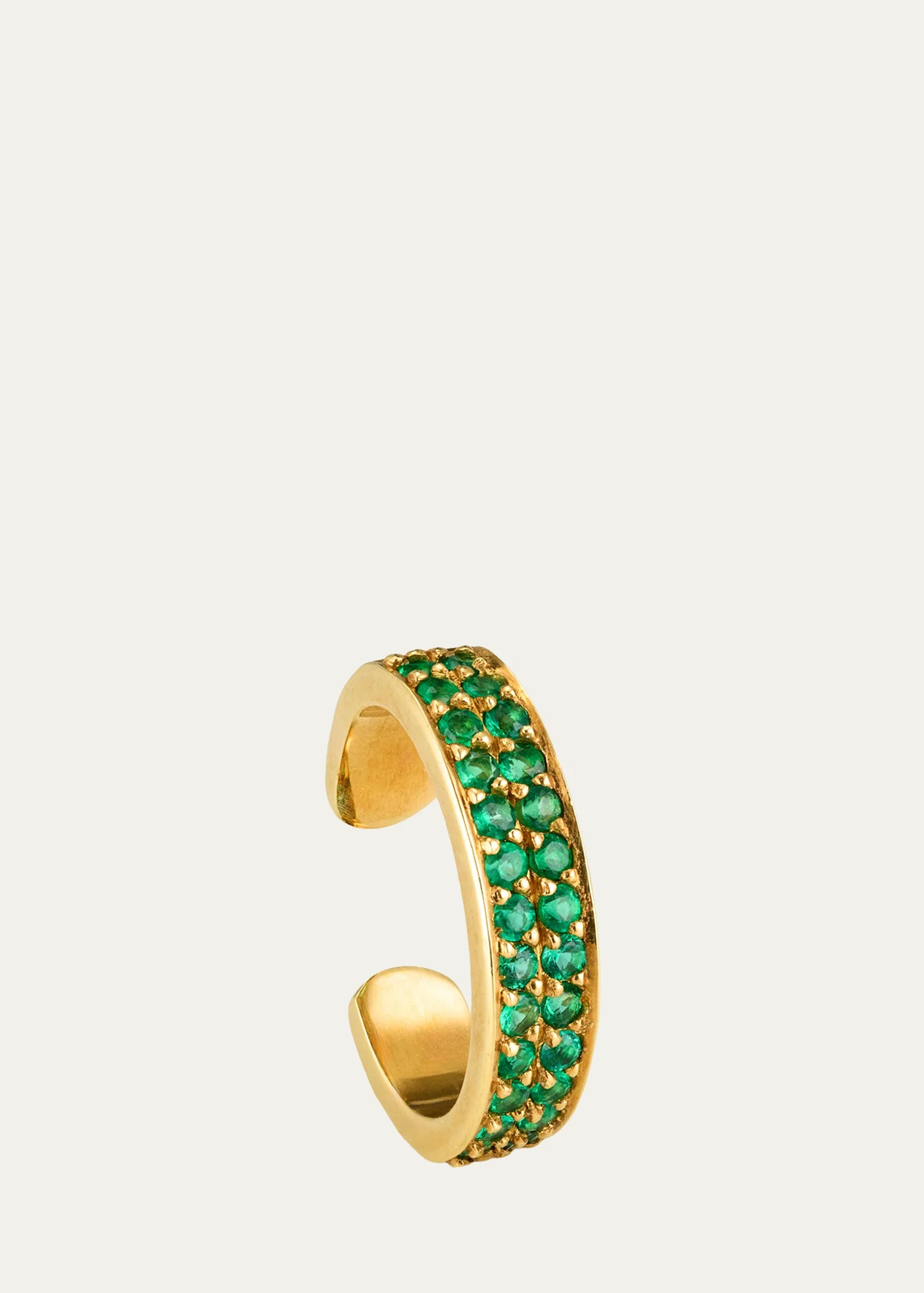 18K Yellow Gold Two Row Emerald Ear Cuff, Single