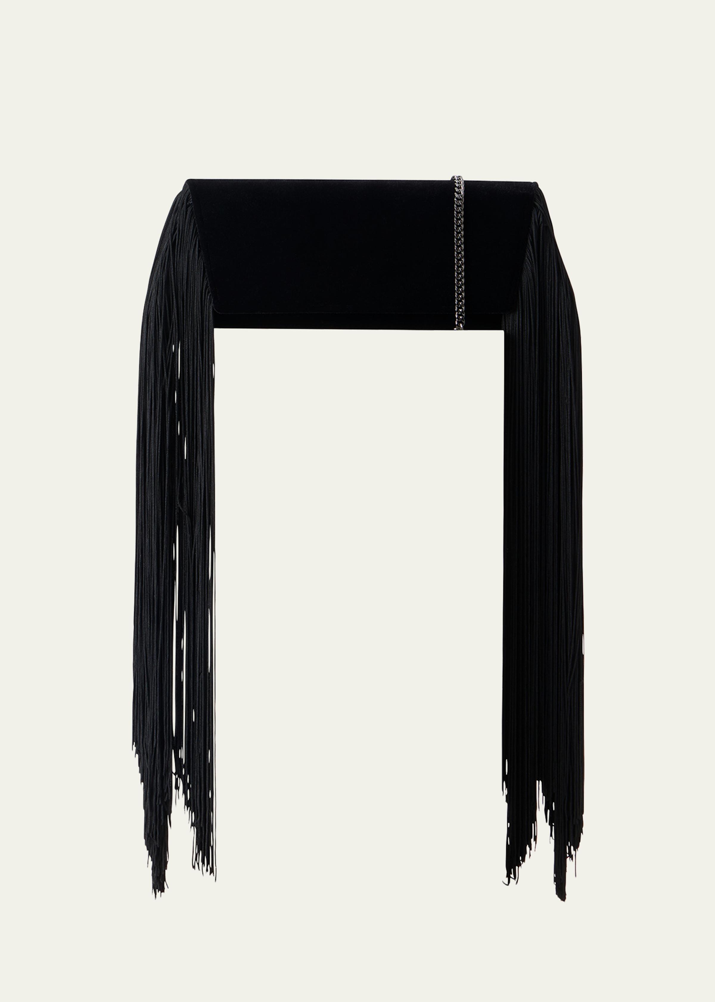 Anouk Fringed Velvet Trapezoid Clutch Bag