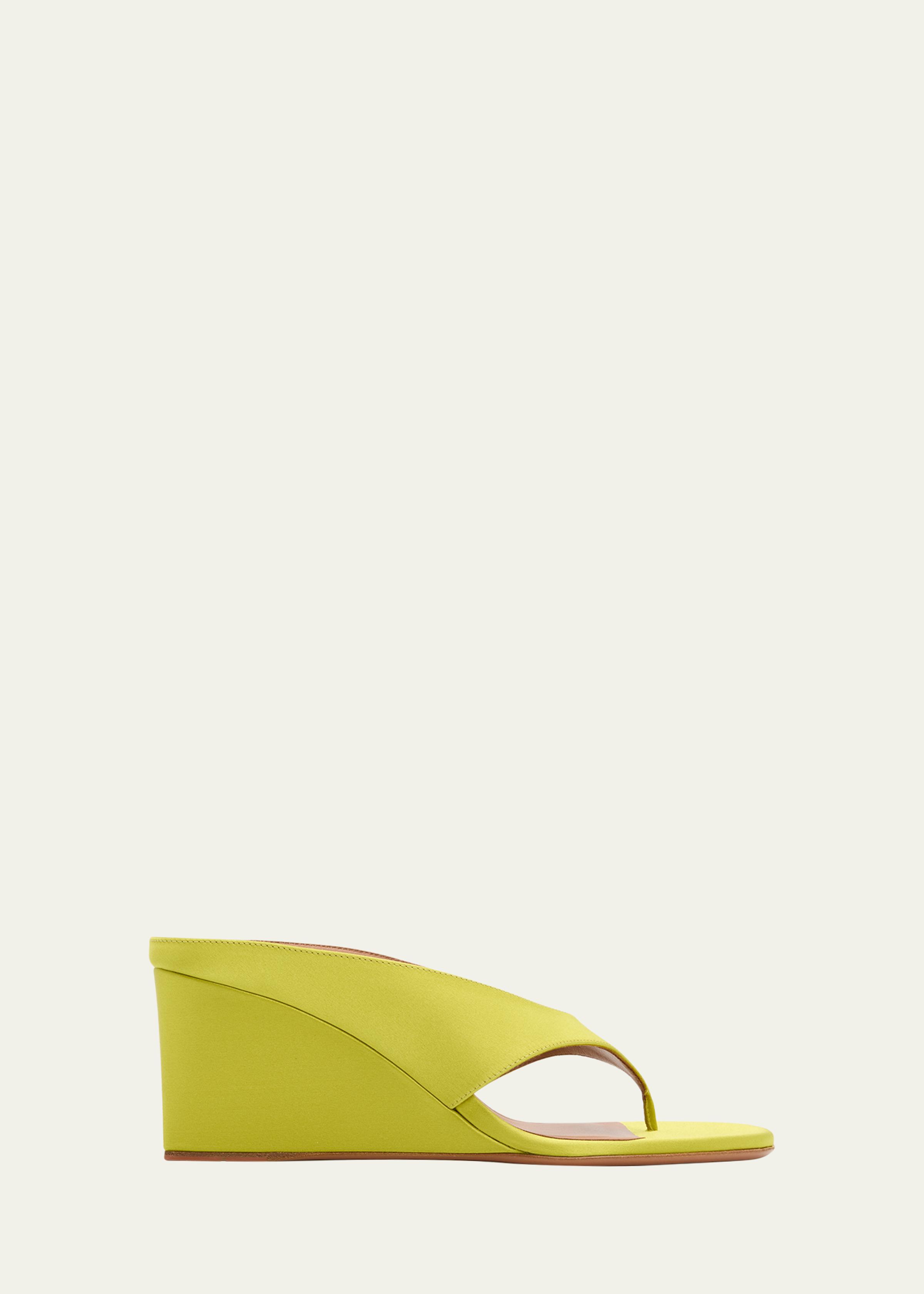 75mm Cube Satin Thong Wedge Sandals