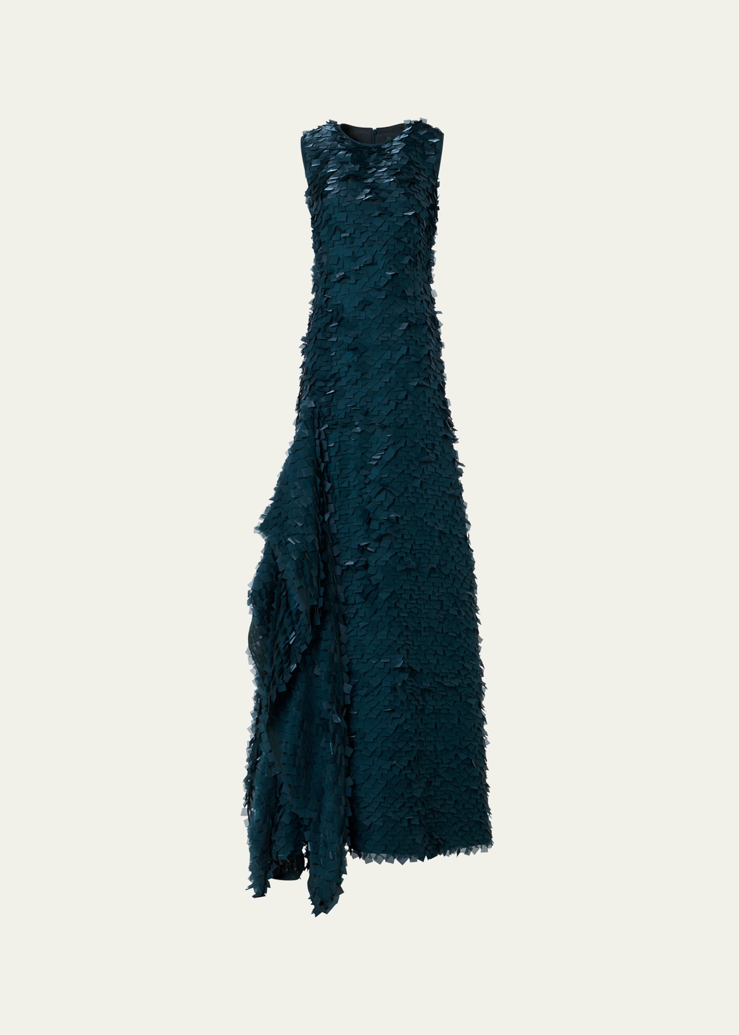 Layered Organza Tile Asymmetric A-Line Gown
