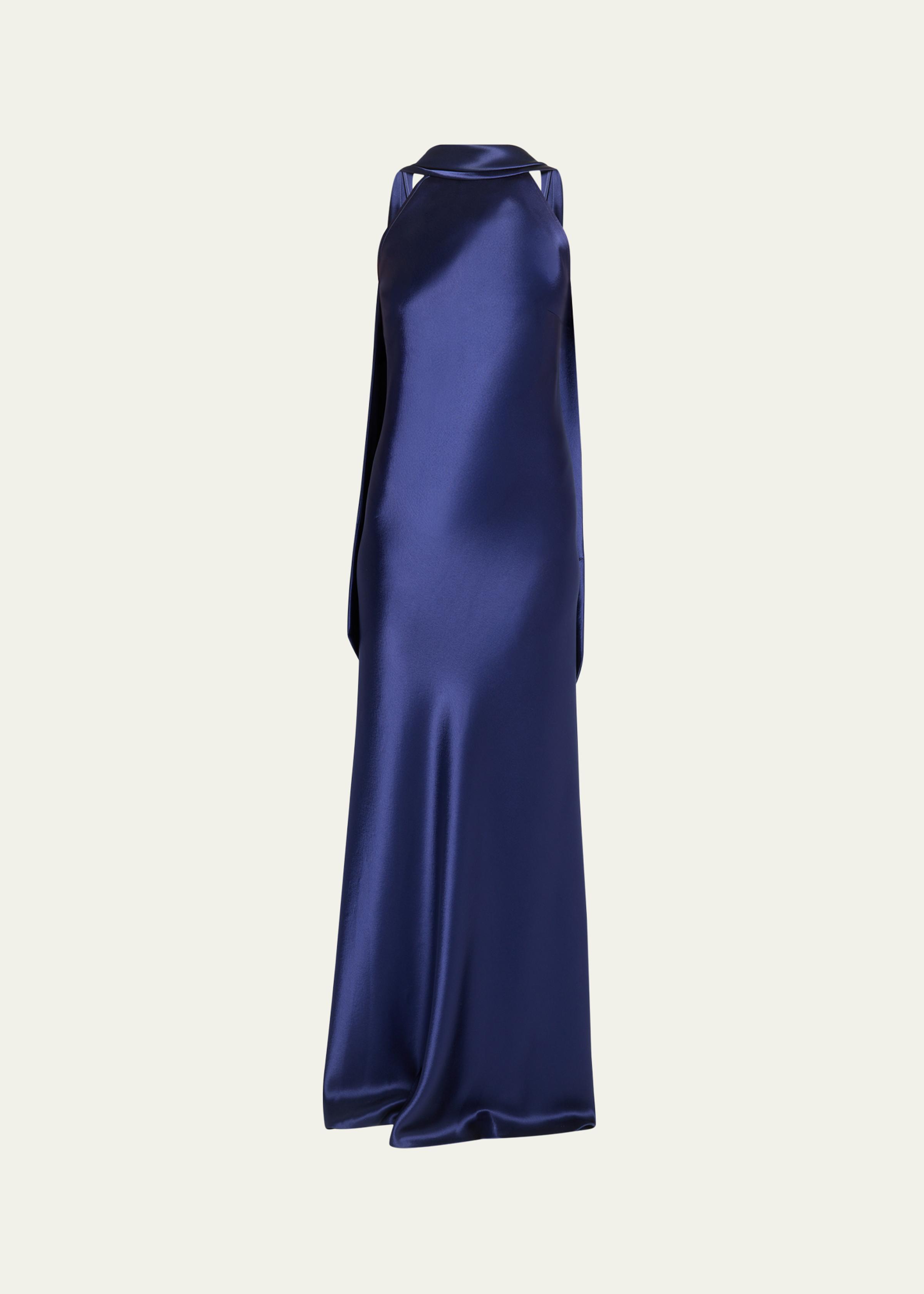 Crepe Satin Sleeveless Halter Gown