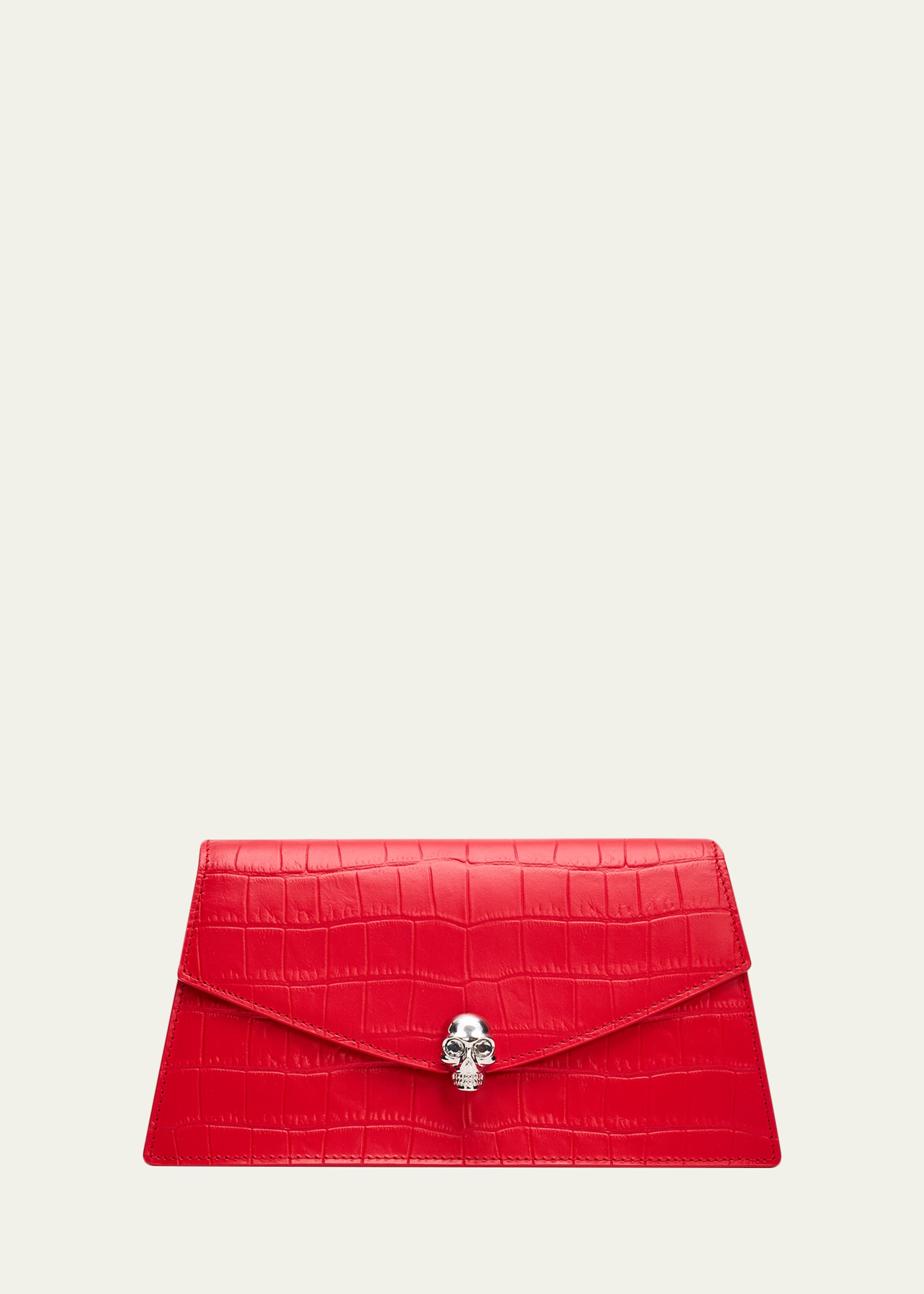 Skull Mini Croc-Embossed Leather Top-Handle Bag