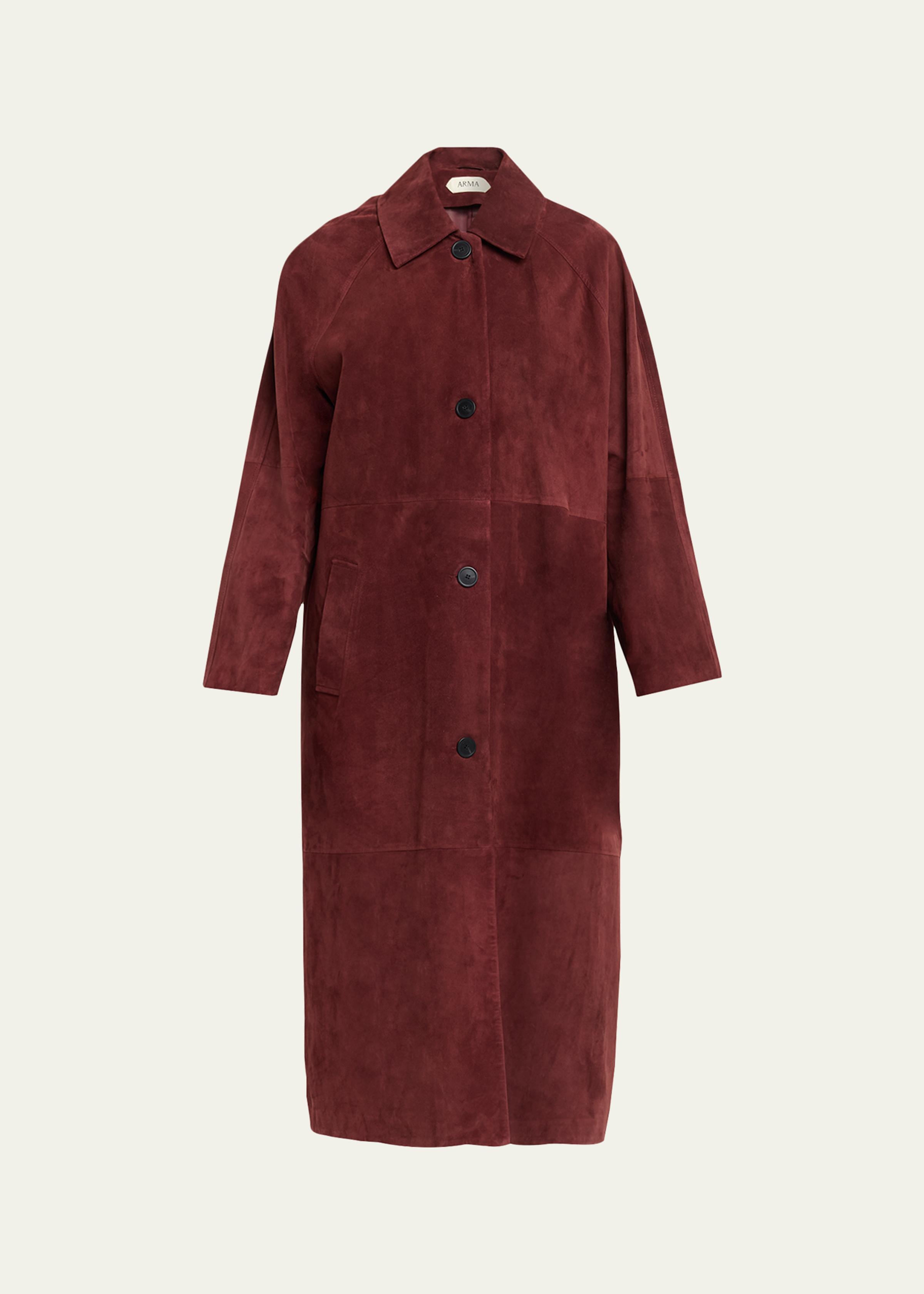 Judy Button-Front Suede Coat