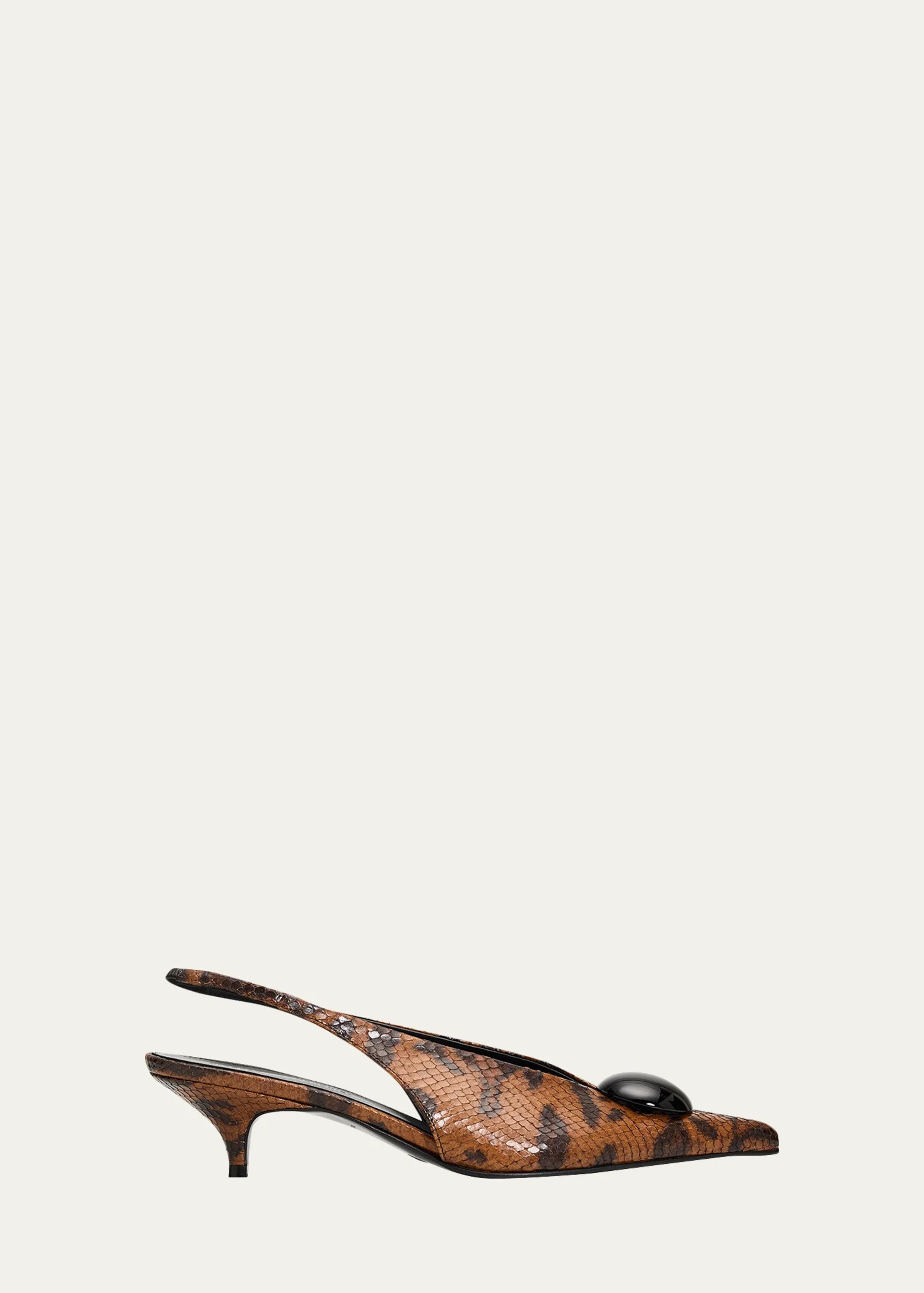 Dome Slash 20MM Python-Embossed Leather Slingback Pumps