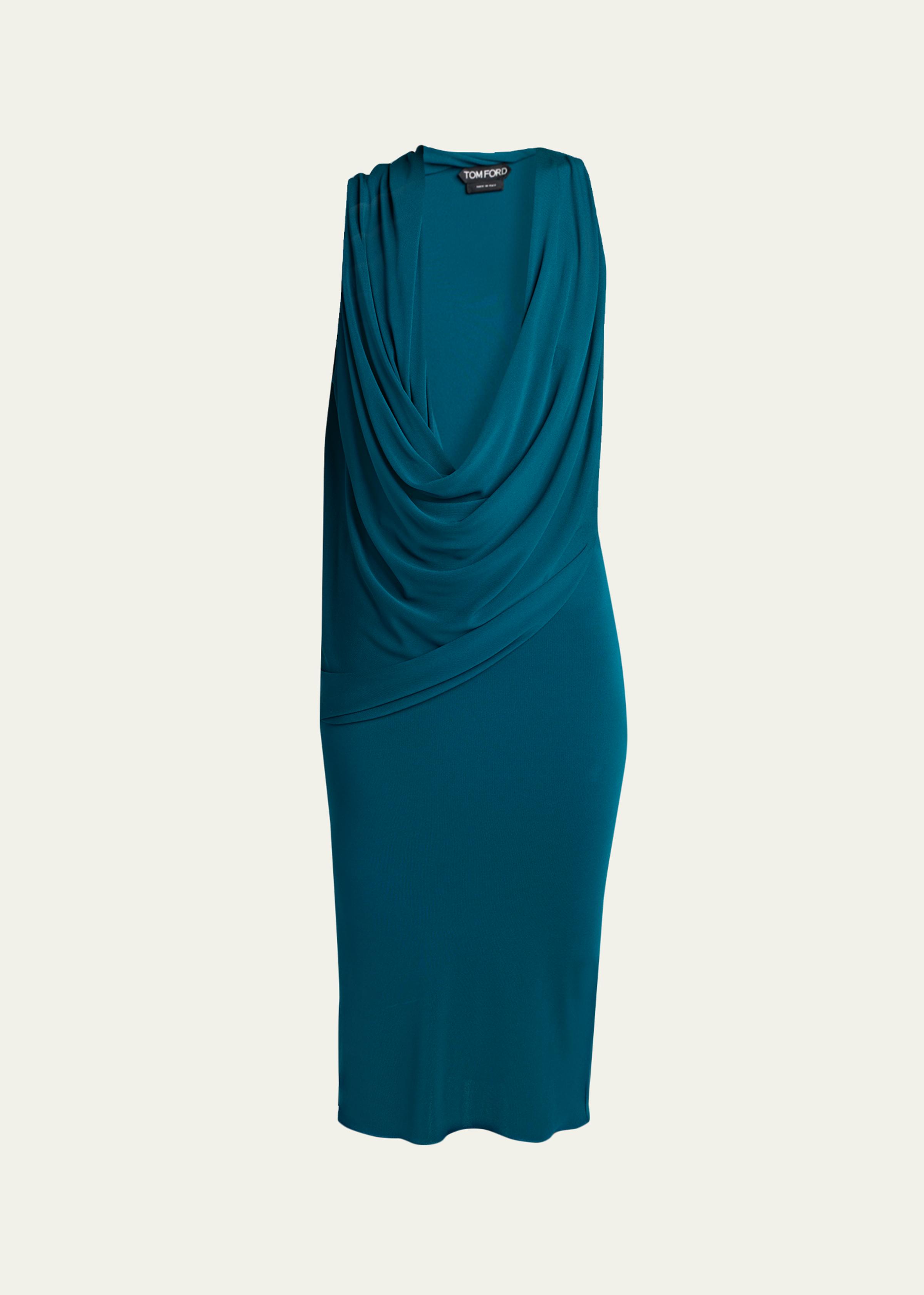 Plunging Cowl-Neck Jersey Body-Con Dress