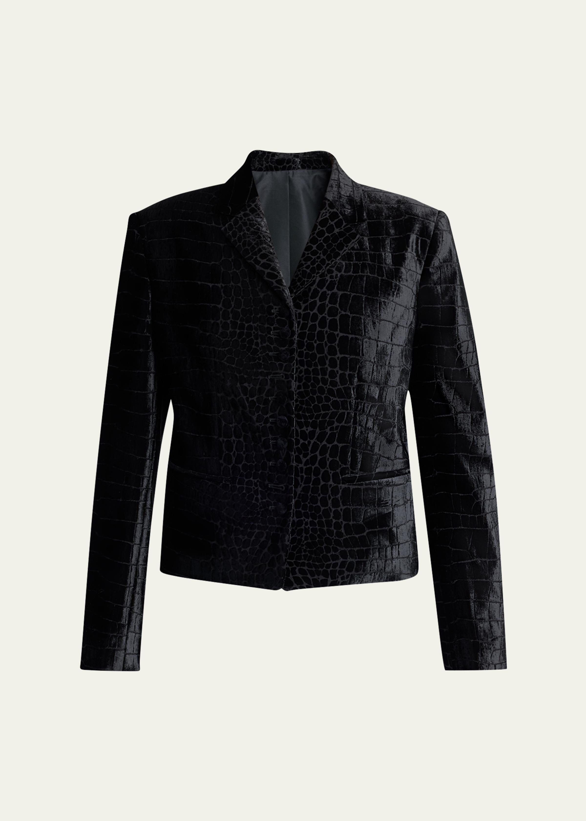 Croc-Embossed Velvet Single-Breasted Jacket