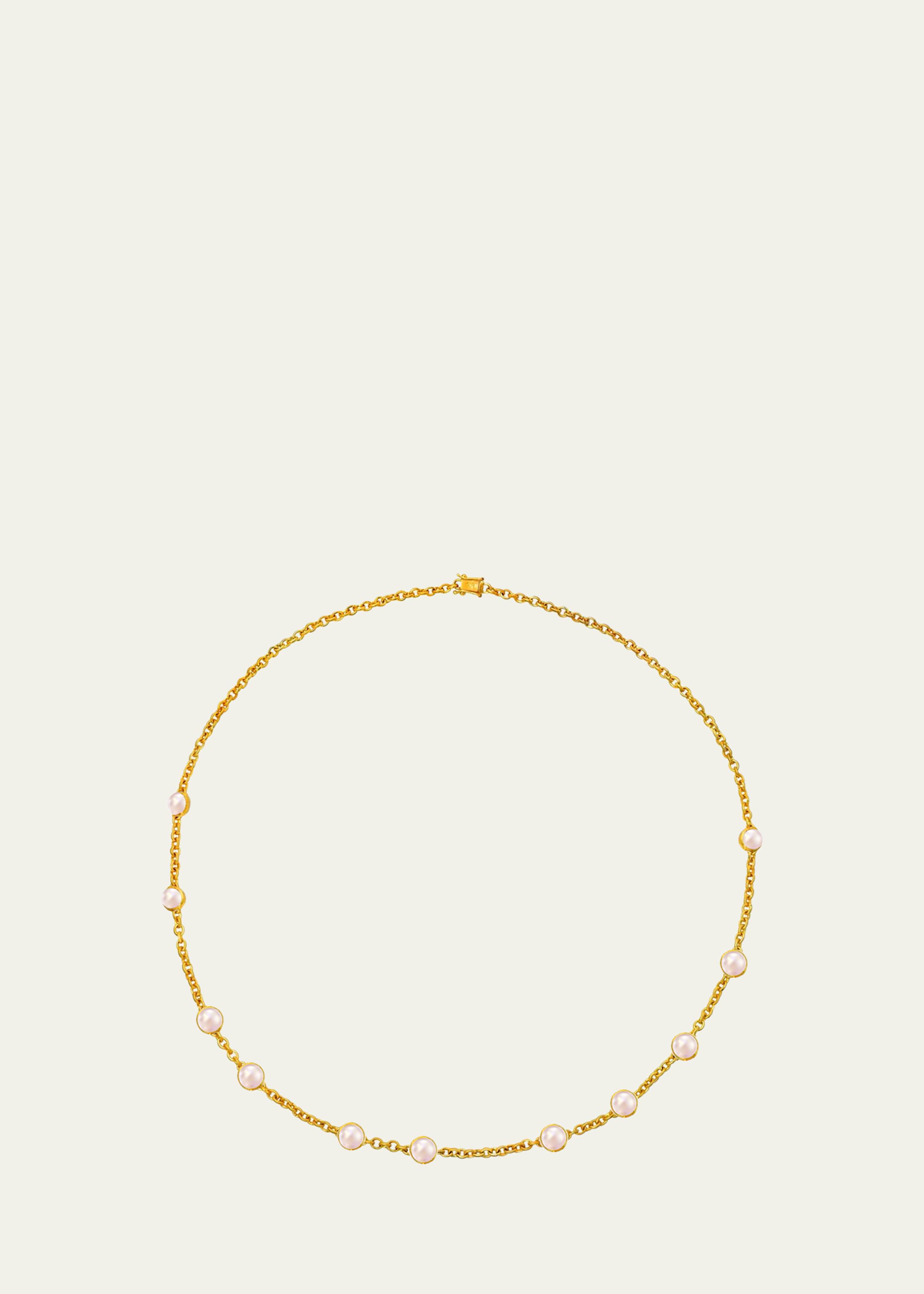 18K Yellow Gold Freshwater Pearl Station Necklace, 22"L