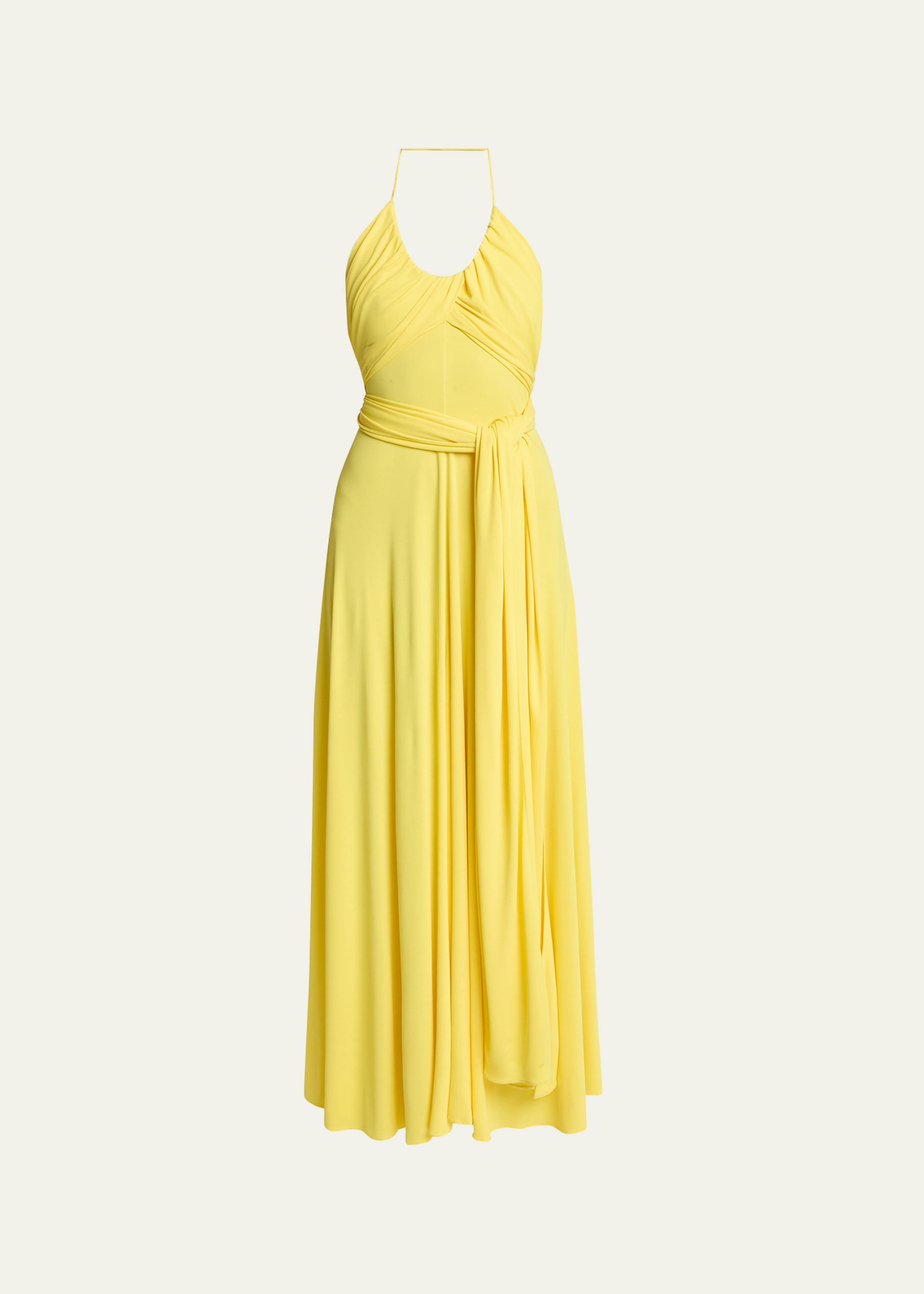 Crossover Wrap Jersey Halter Maxi Dress