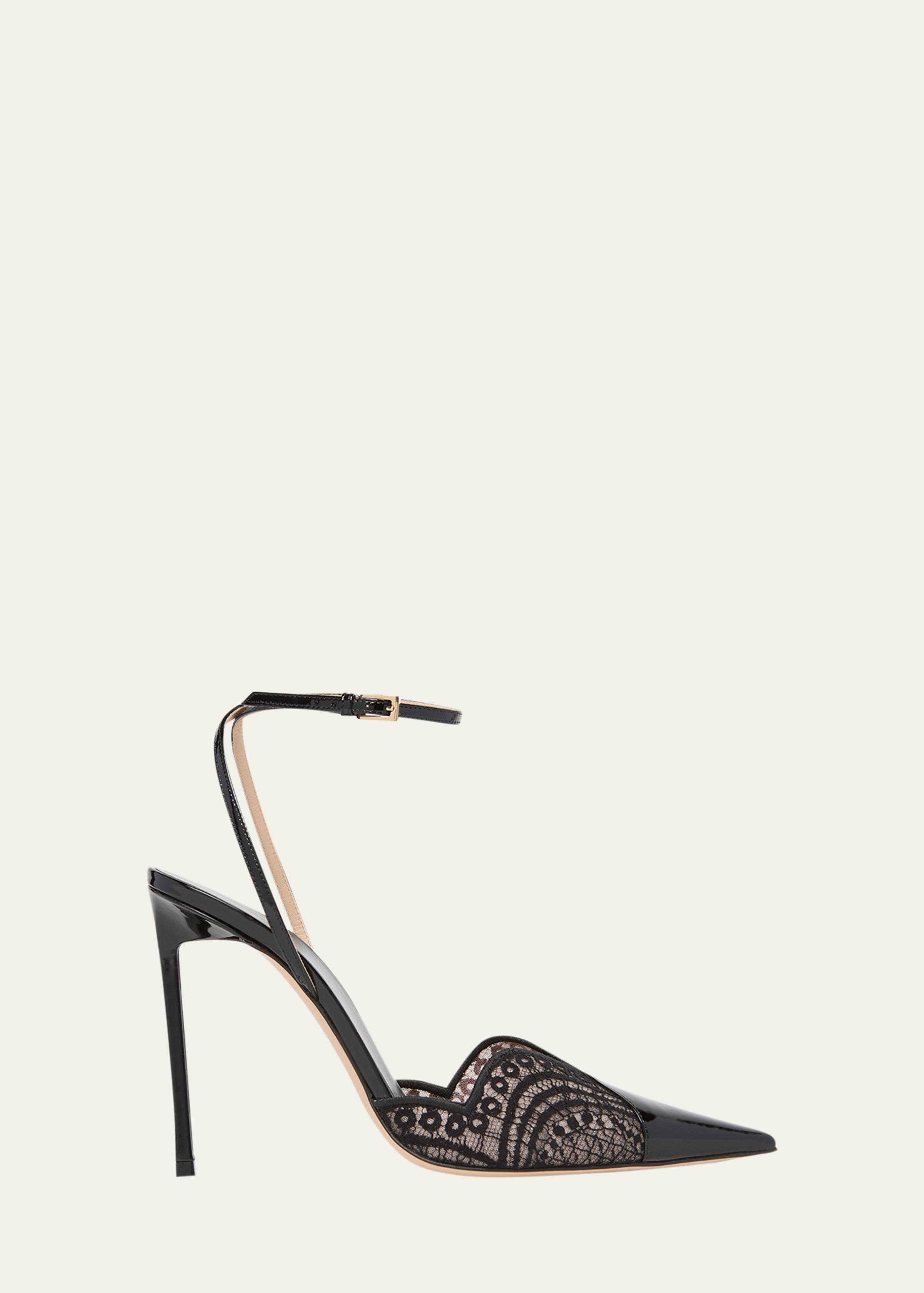 85mm Lace Patent Leather Pumps