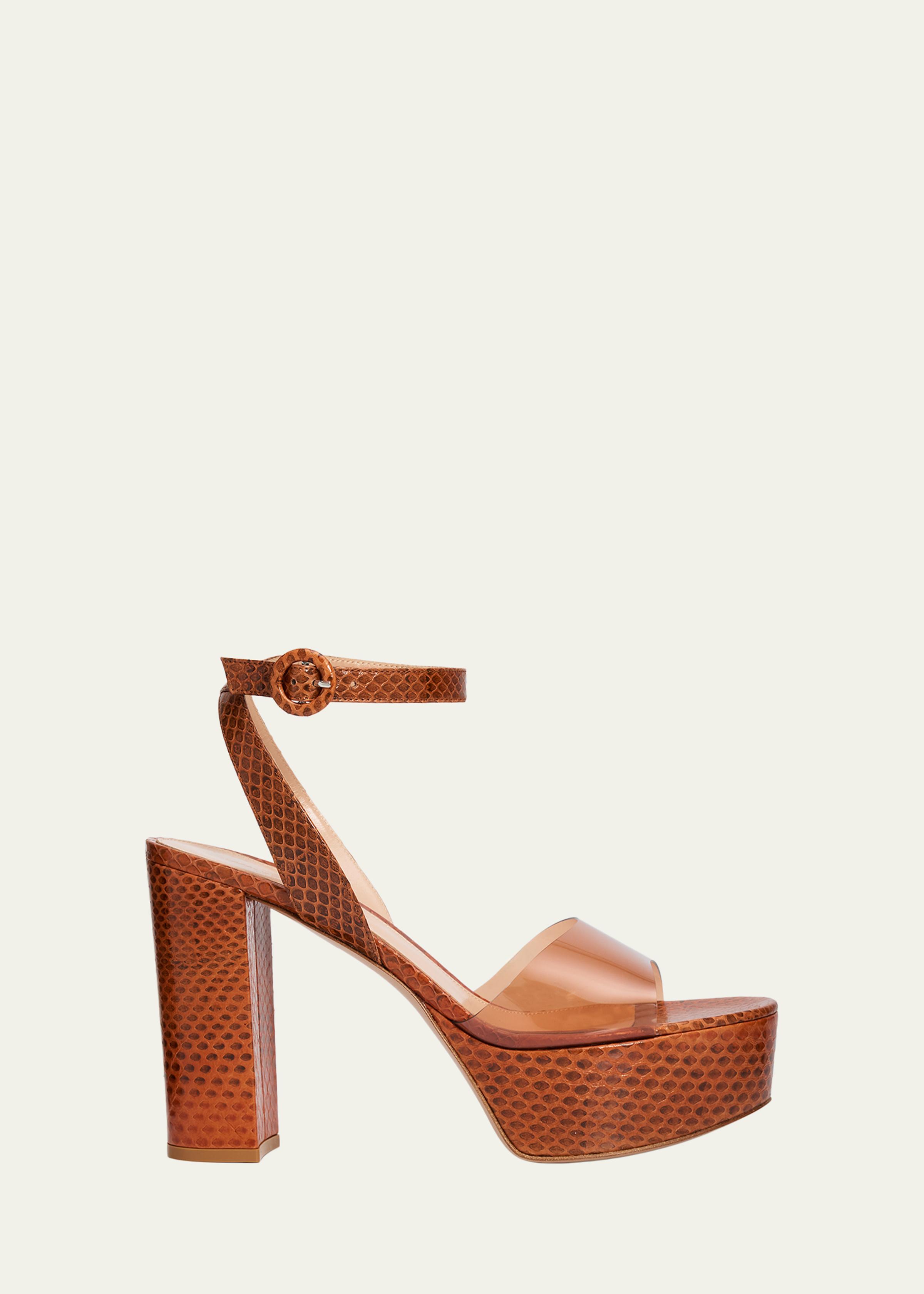 70mm Plexi Snake-Embossed Leather Platform Sandals