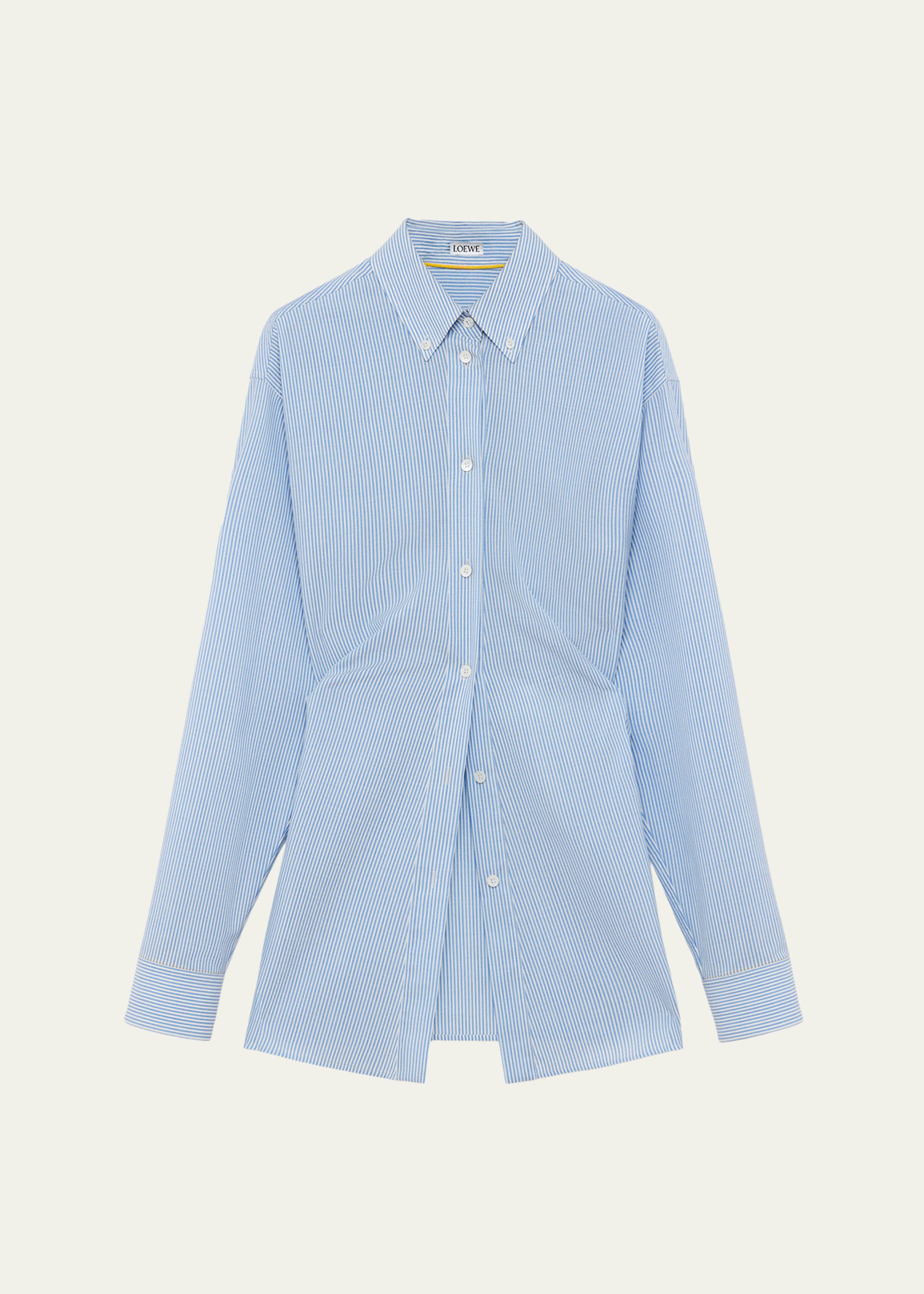 Striped Draped Waist Button-Down Shirt