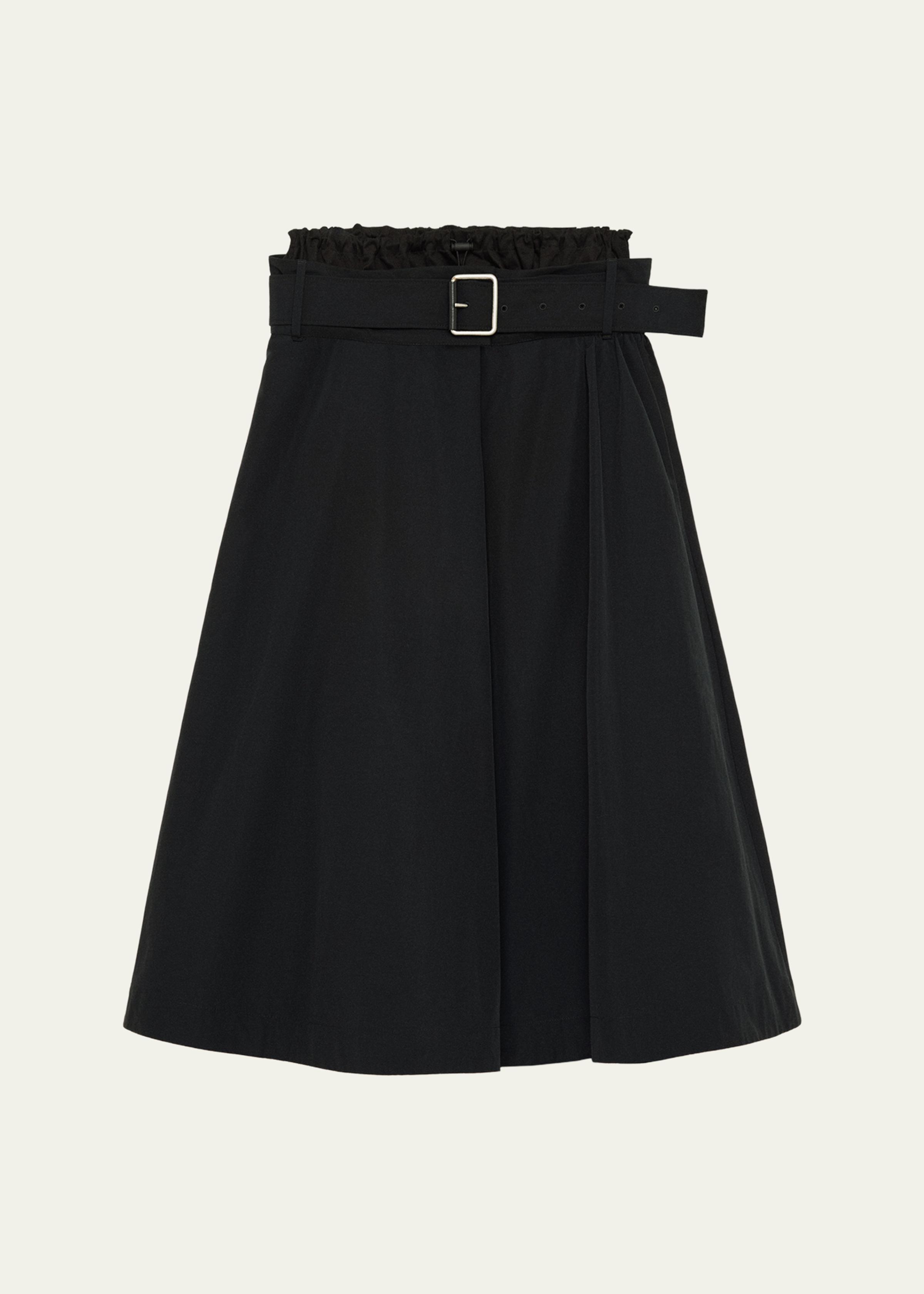 Belted Double-Waistband Midi A-Line Skirt