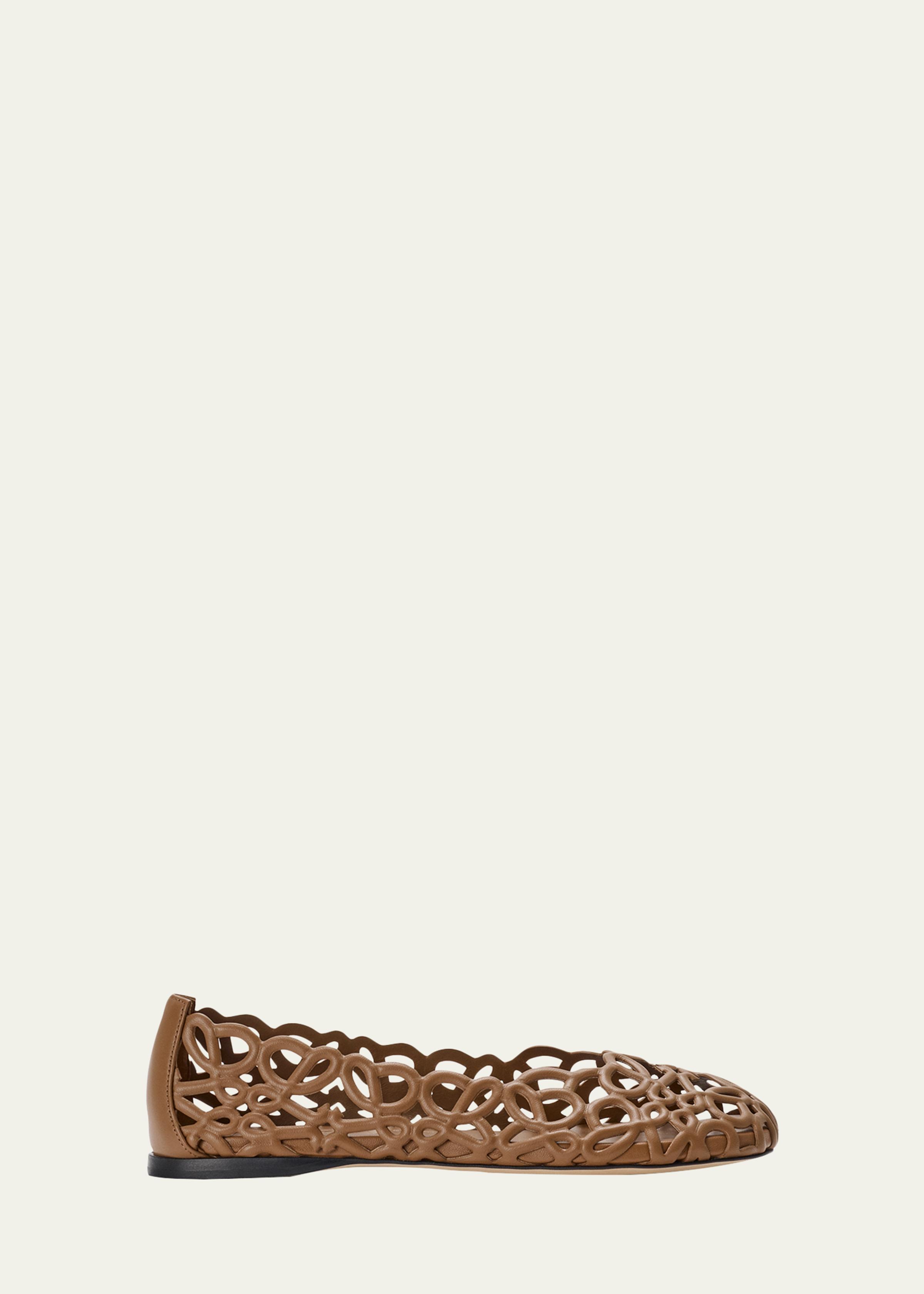 Petal Anagram Leather Ballerina Flats