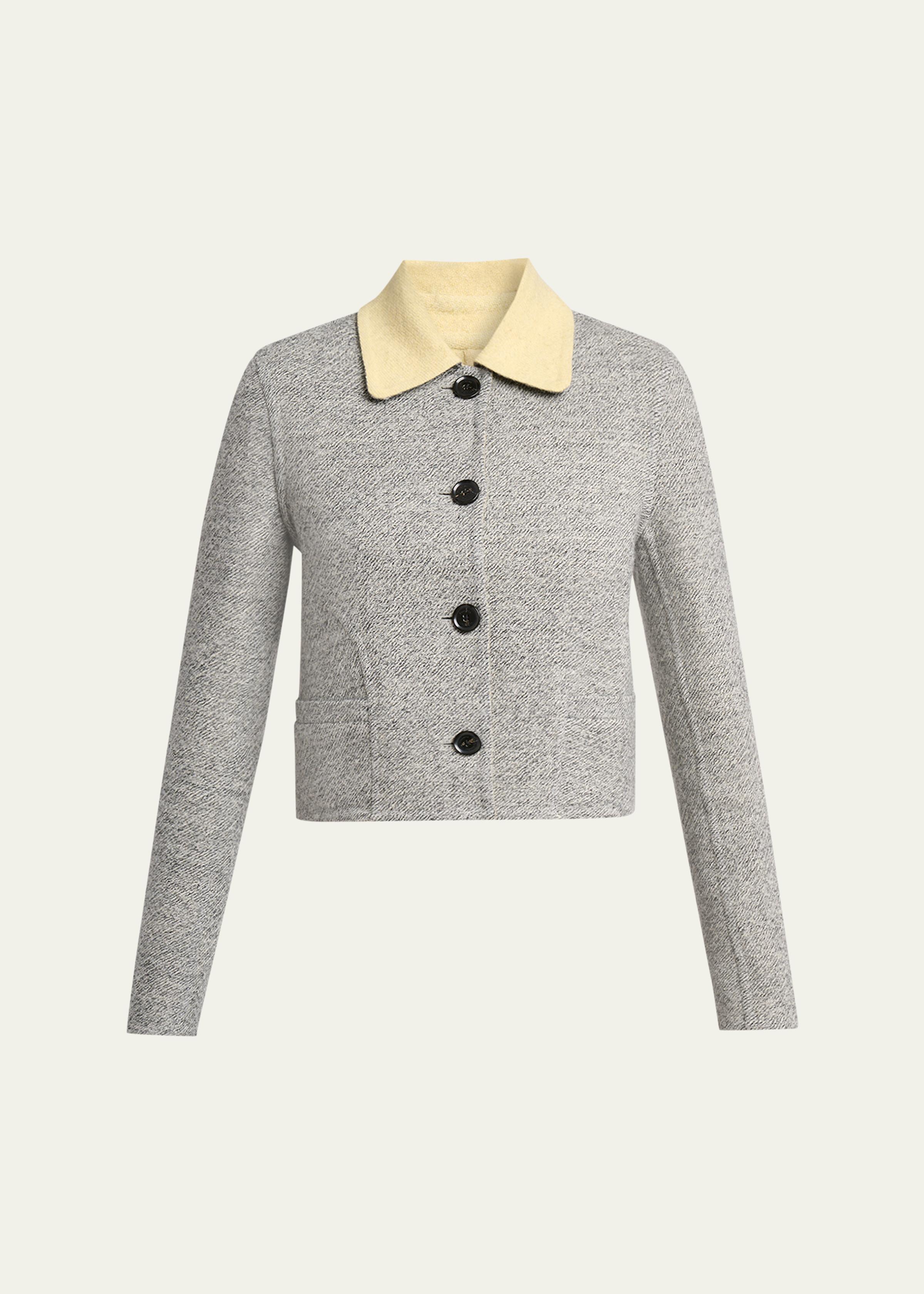 Gaelle Contrast-Collar Tweed Single-Breasted Jacket