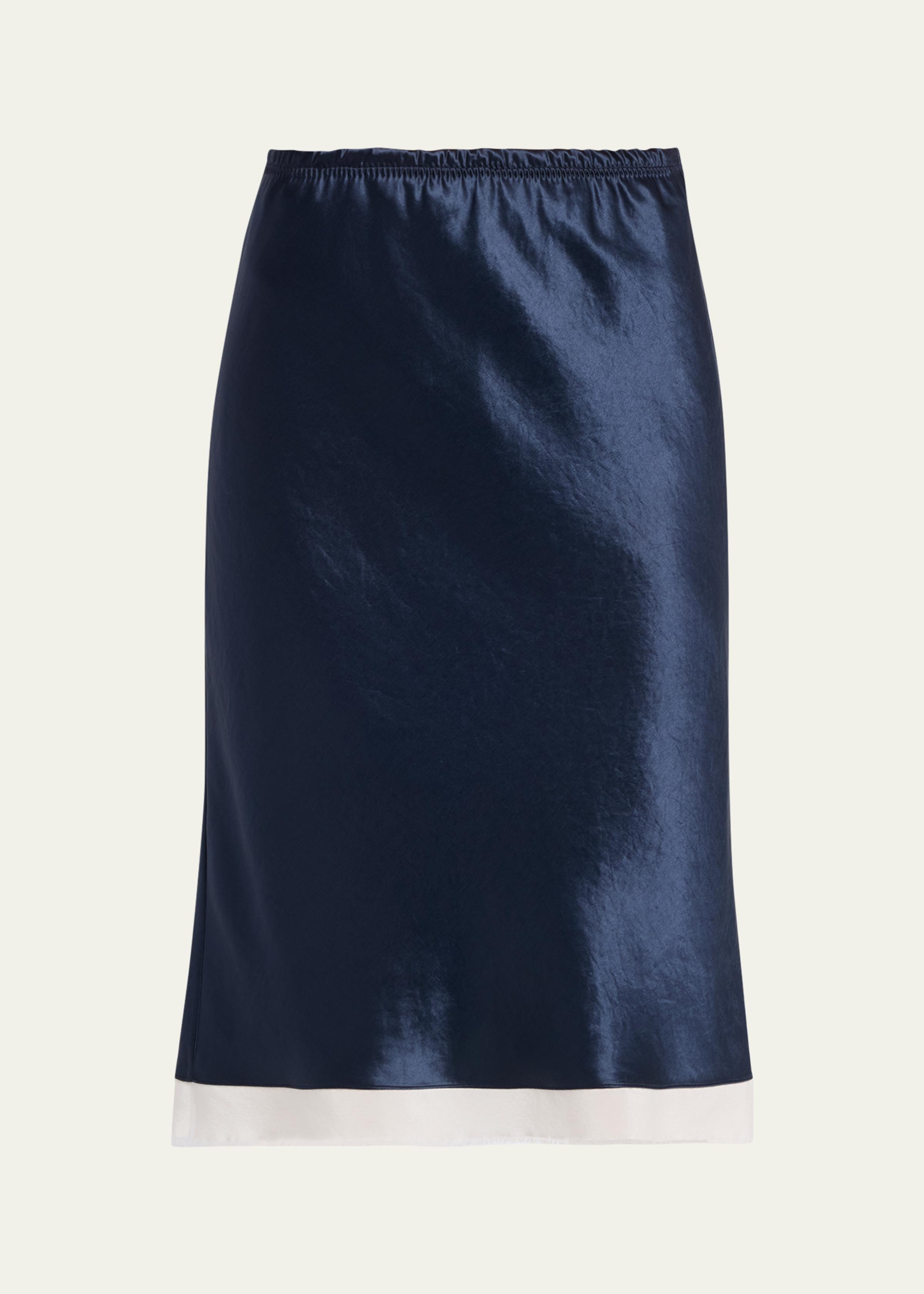 Ribbon-Trim Bias Satin Midi Skirt