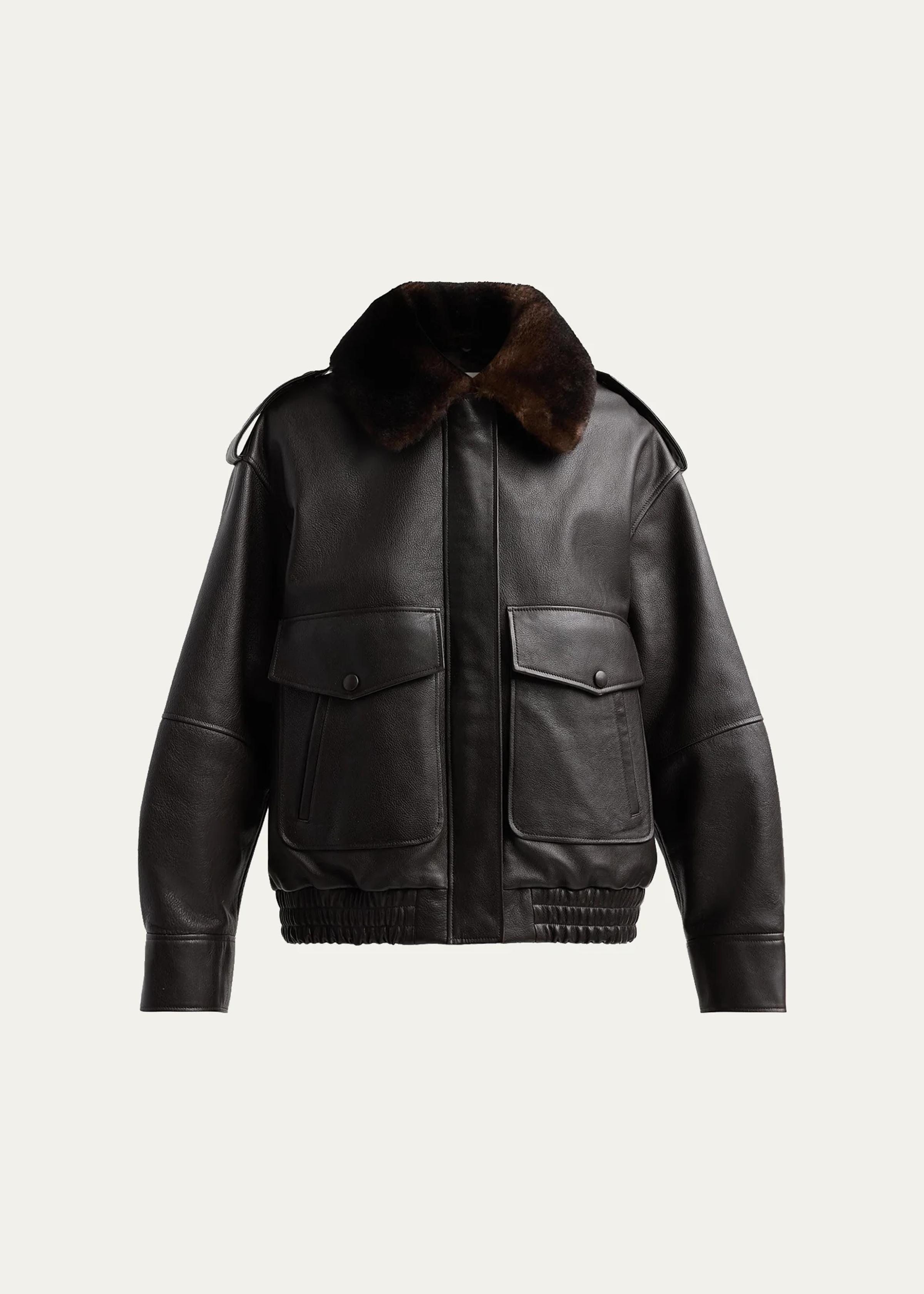 Russo Lamb Shearling Collar & Leather Military Jacket