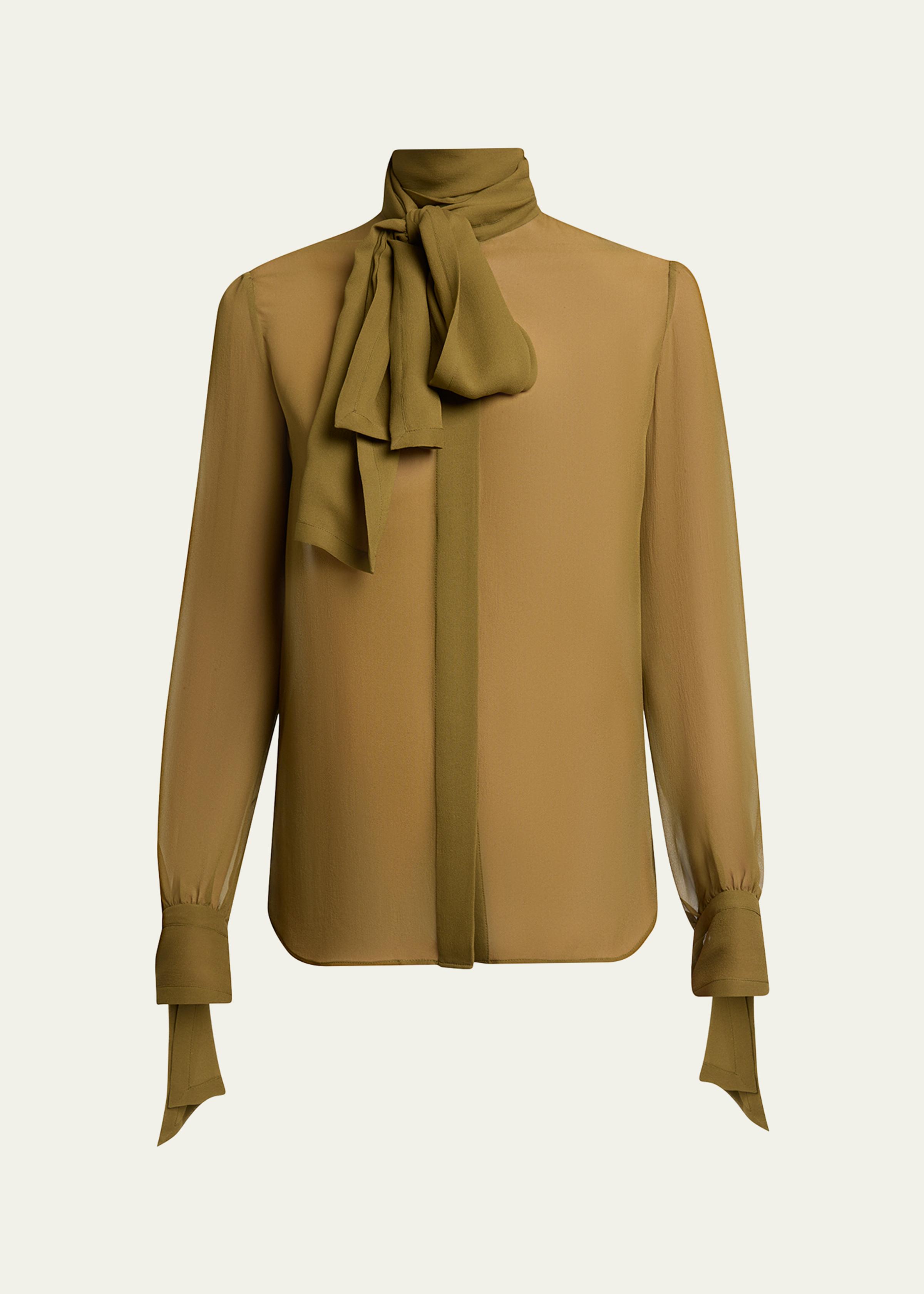 Lavalliere Silk Long-Sleeve Blouse