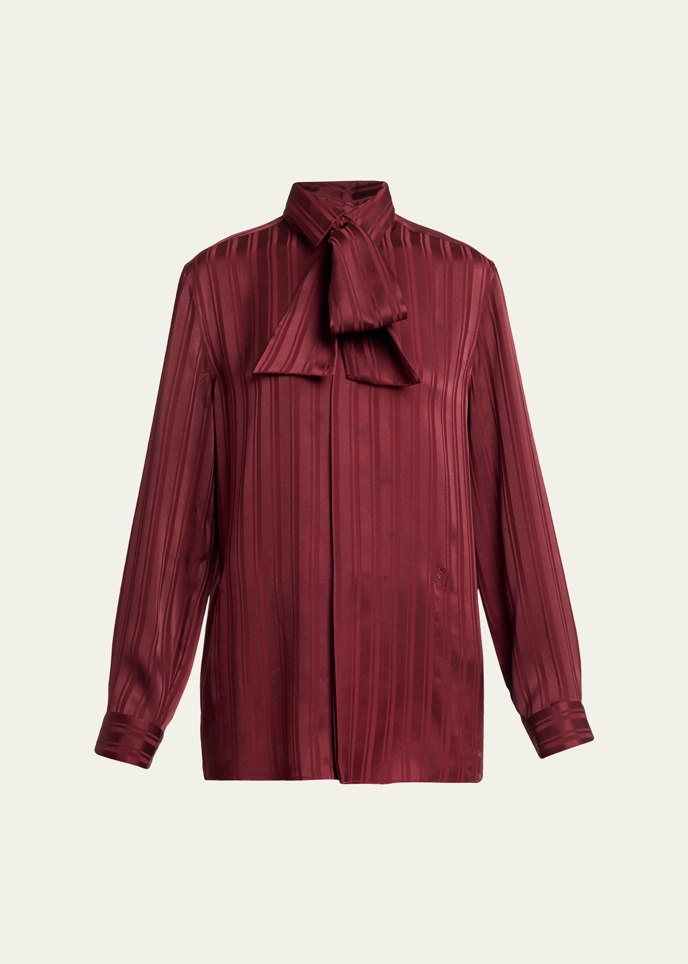Striped Silk Jacquard Cassandre Lavalliere Blouse