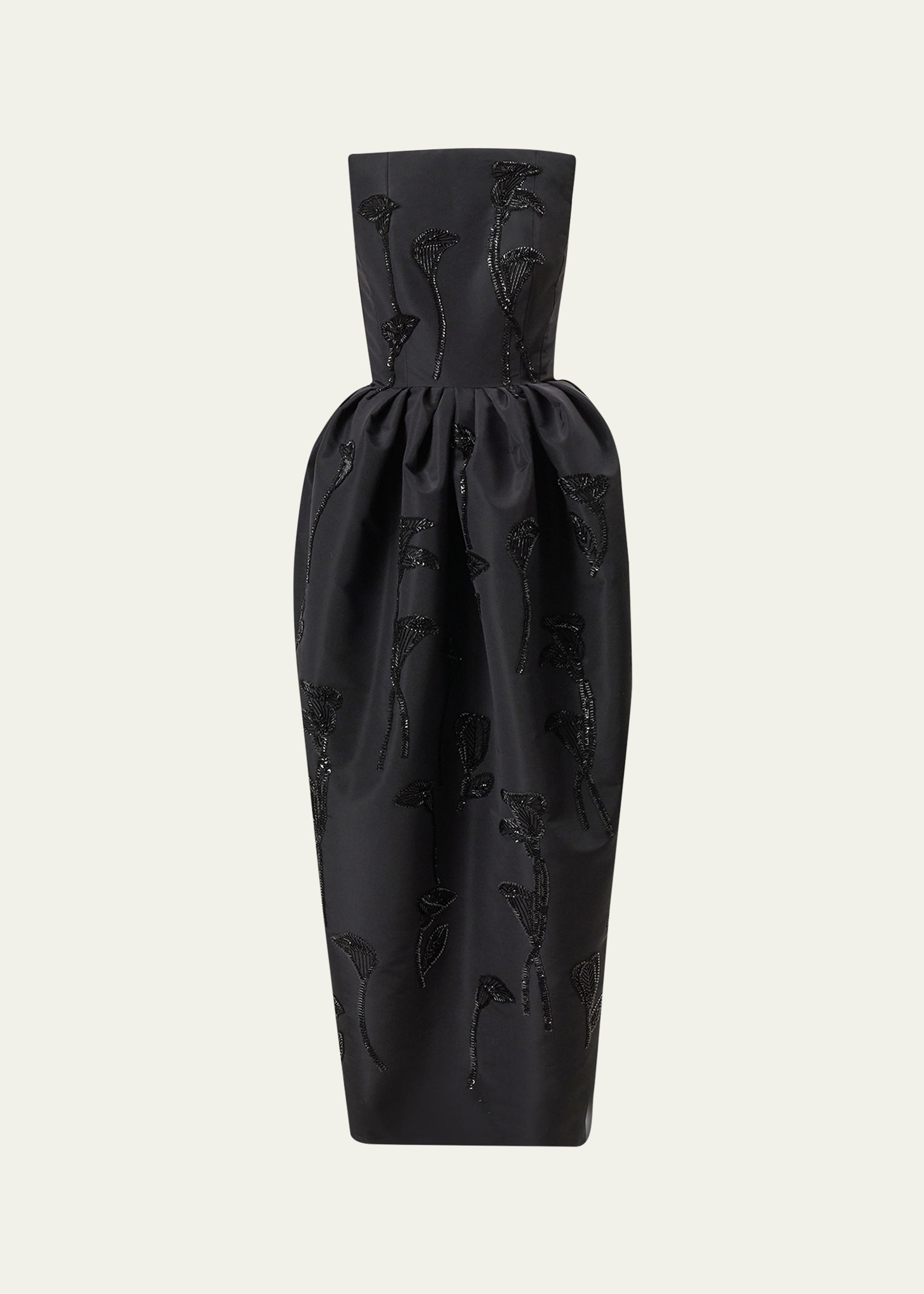 Silk Embellished Strapless Gown