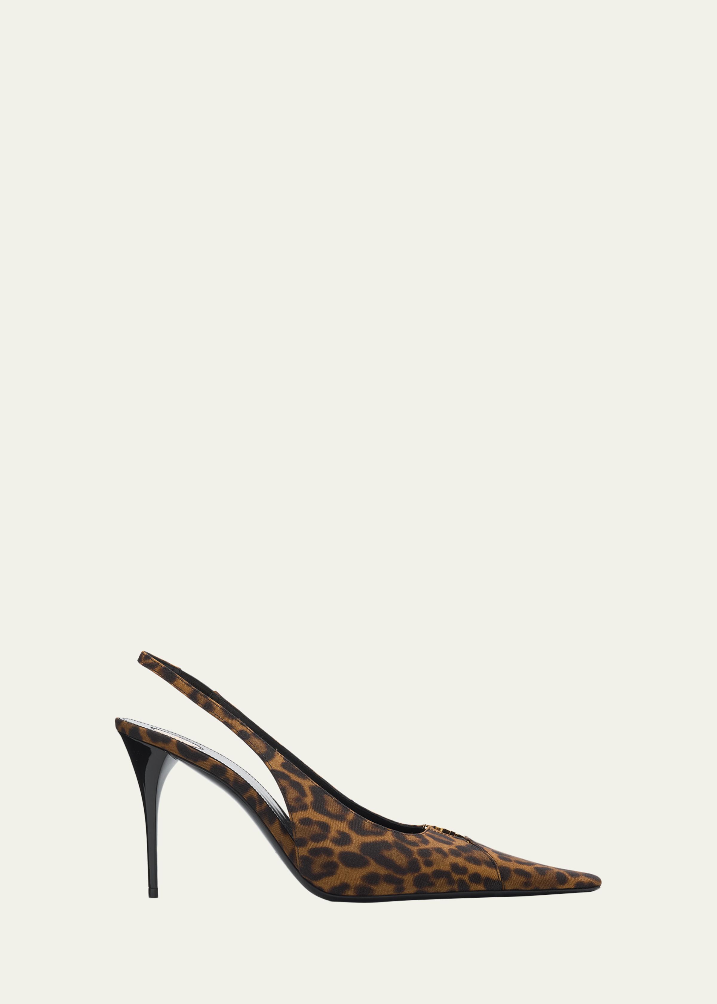 90mm YSL Leopard Grosgrain Slingback Pumps