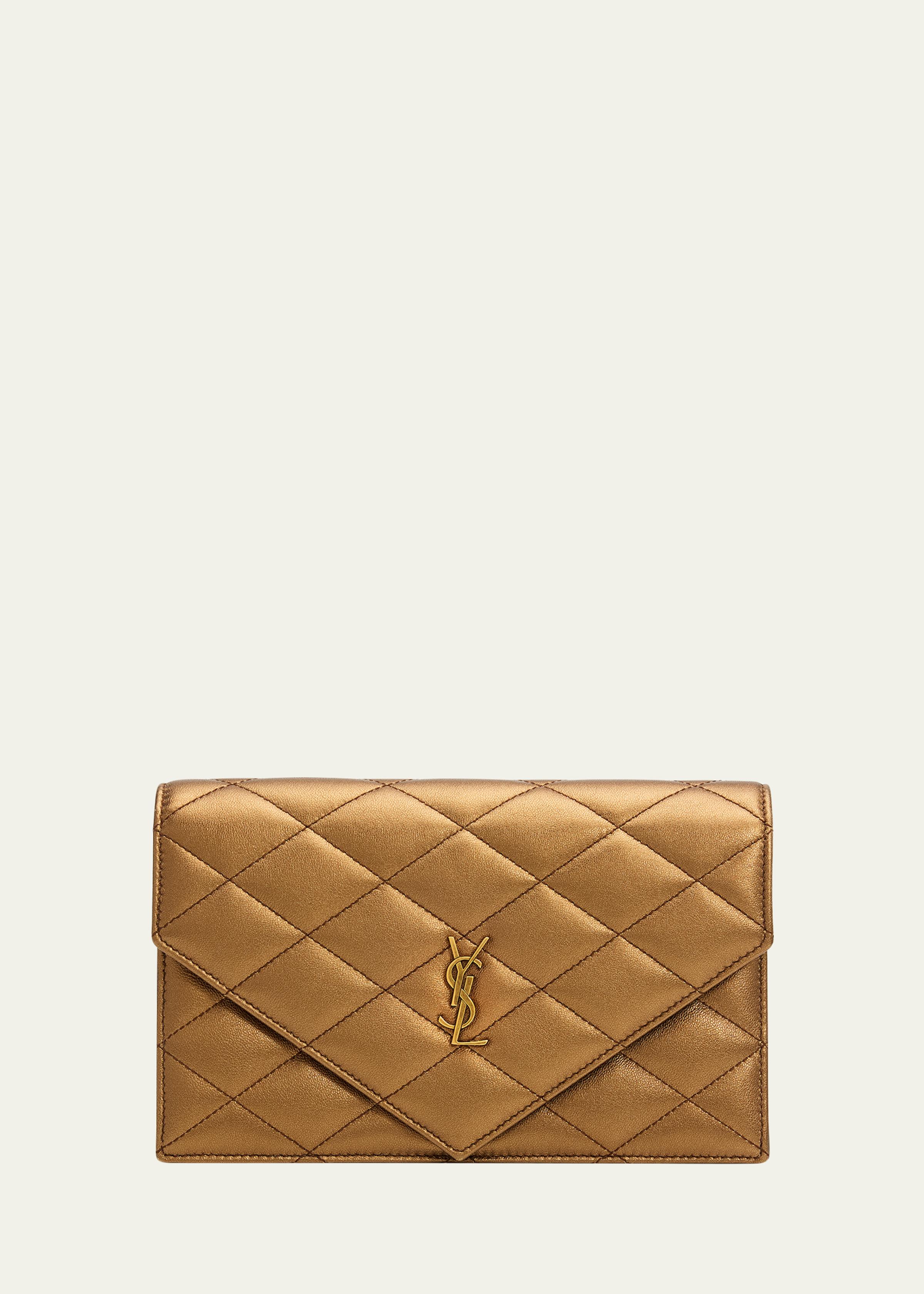 Envelope Small YSL Wallet on Chain in Metallic Leather