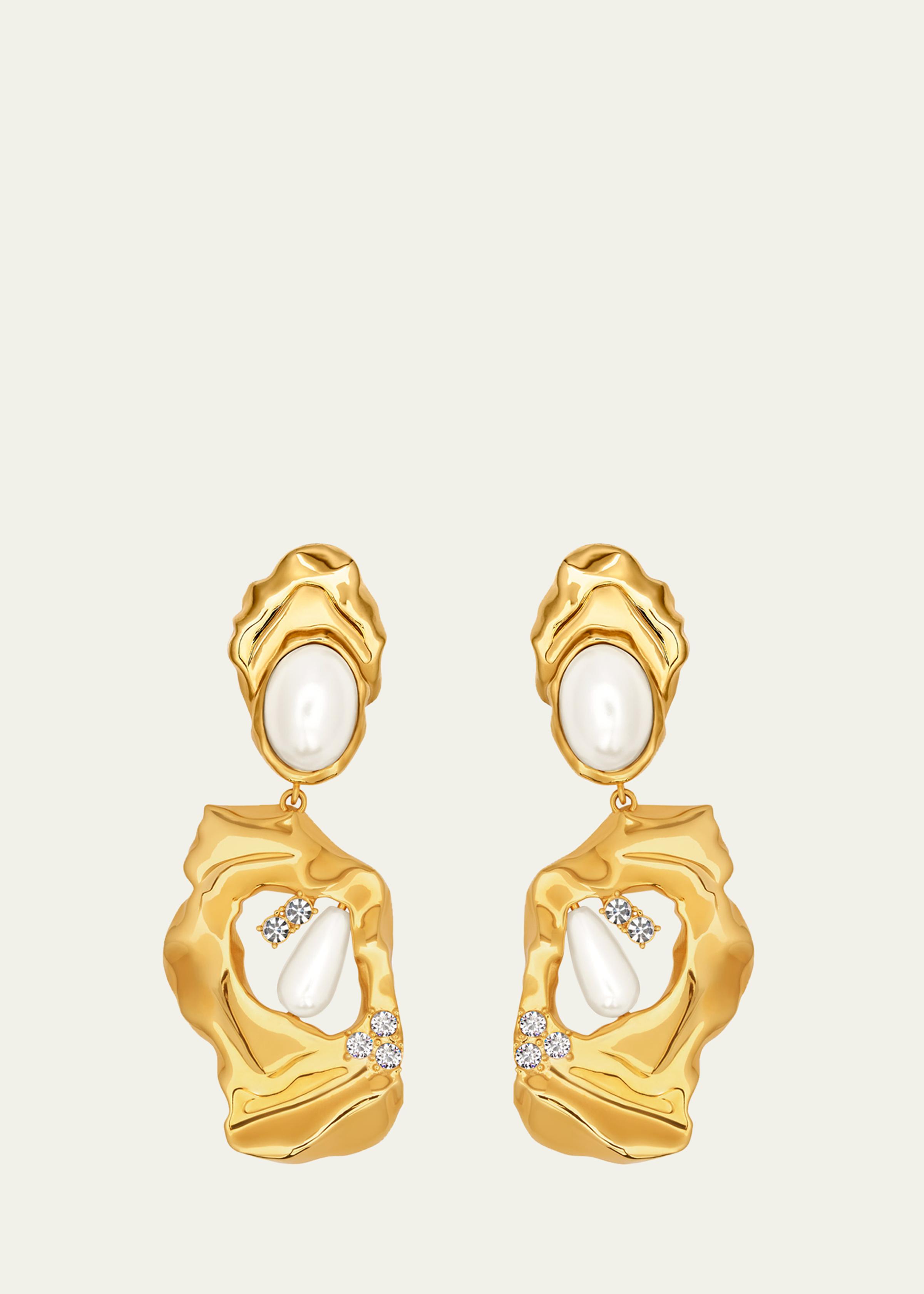 Hammered Pearly Large Drop Earrings