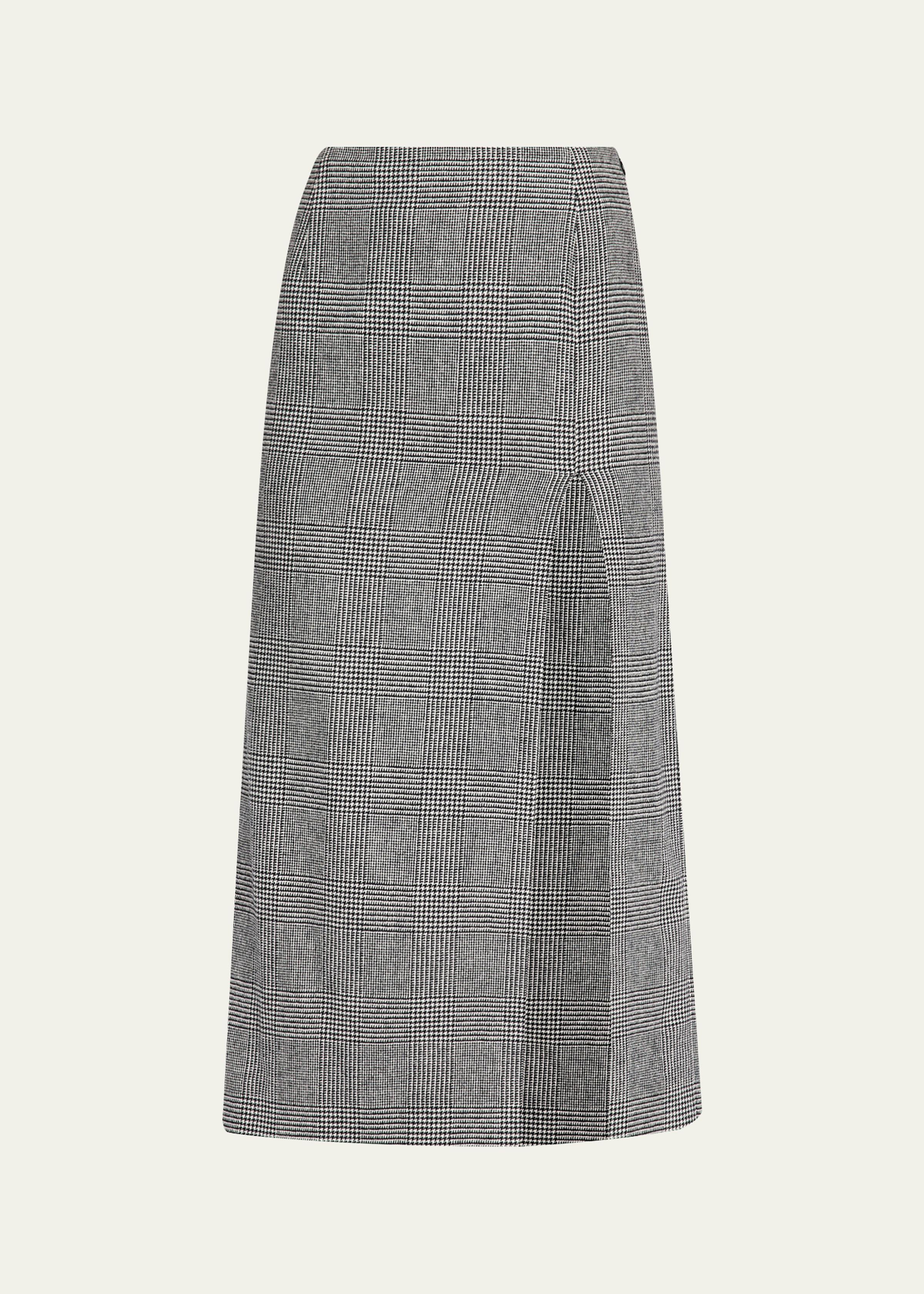 Glen Plaid Wool-Cashmere Slit Midi Skirt