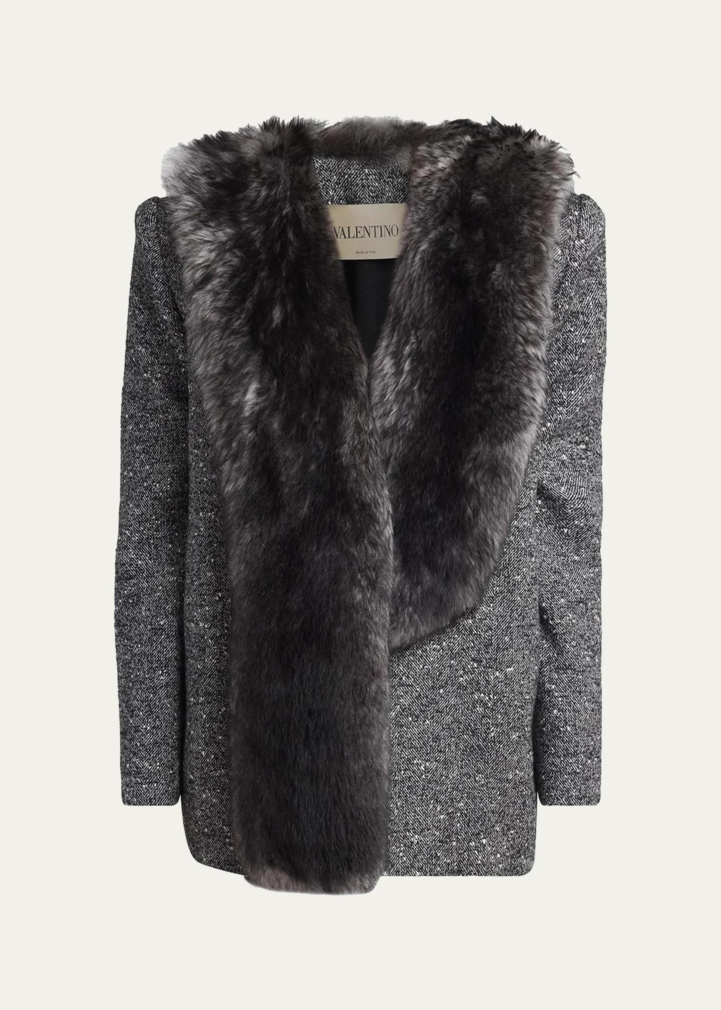 Lamb Shearling Lapel Oversized Wool Jacket