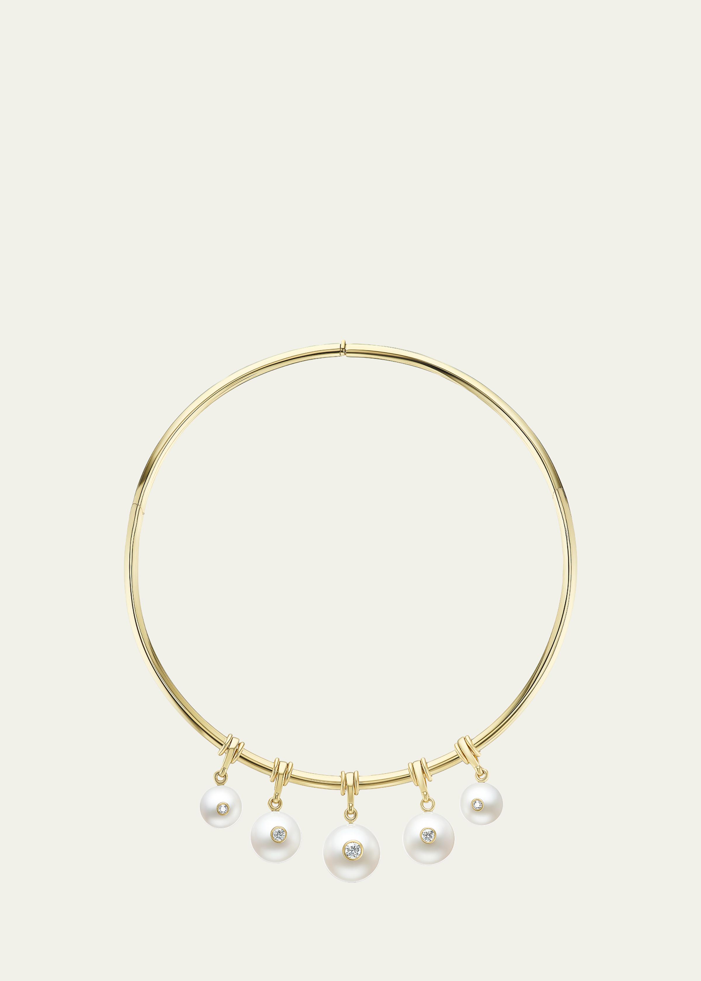 One-of-a-Kind Torque Necklace with South Sea Pearls and Round Diamonds