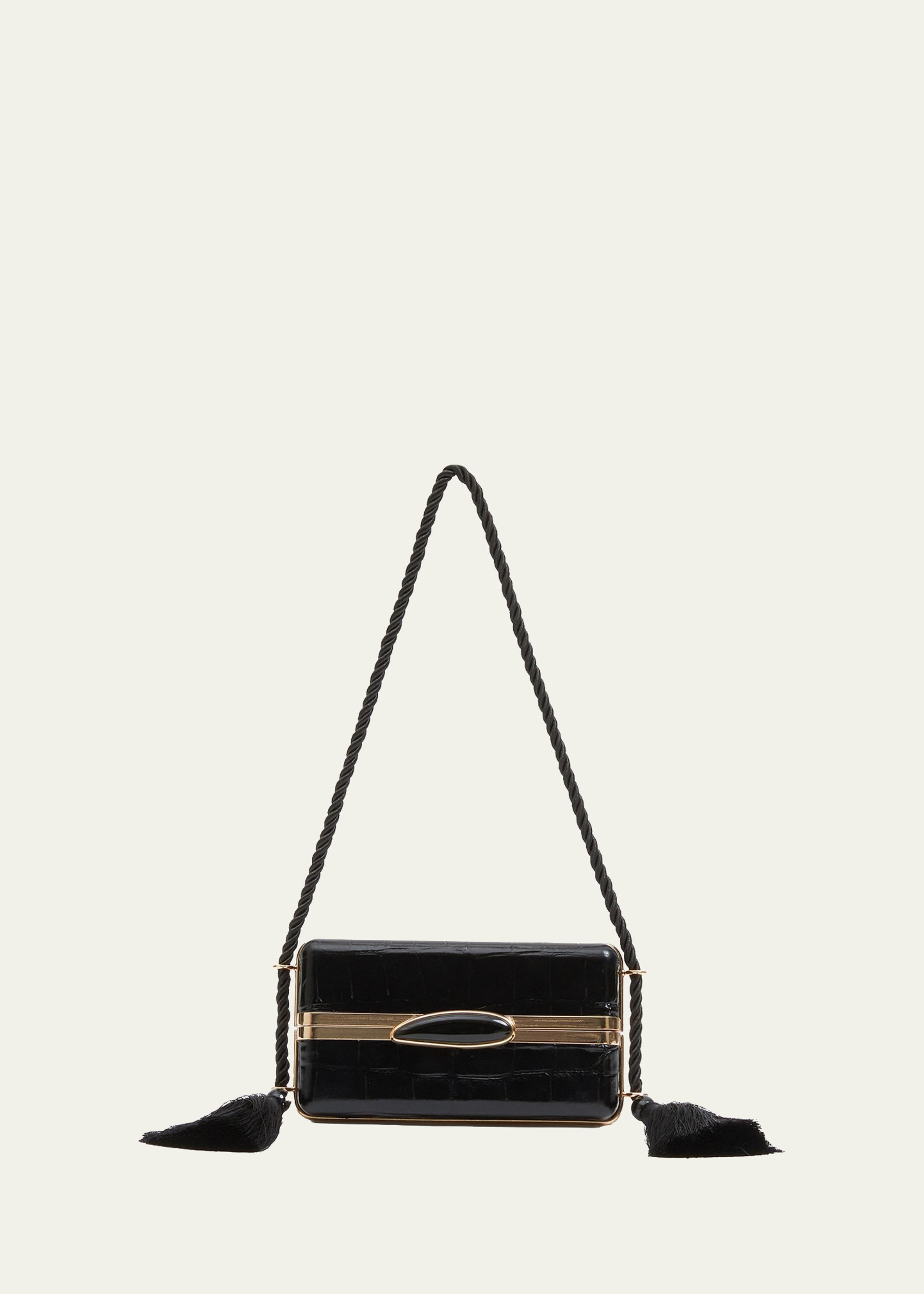 Roma Croc-Embossed Leather Shoulder Bag