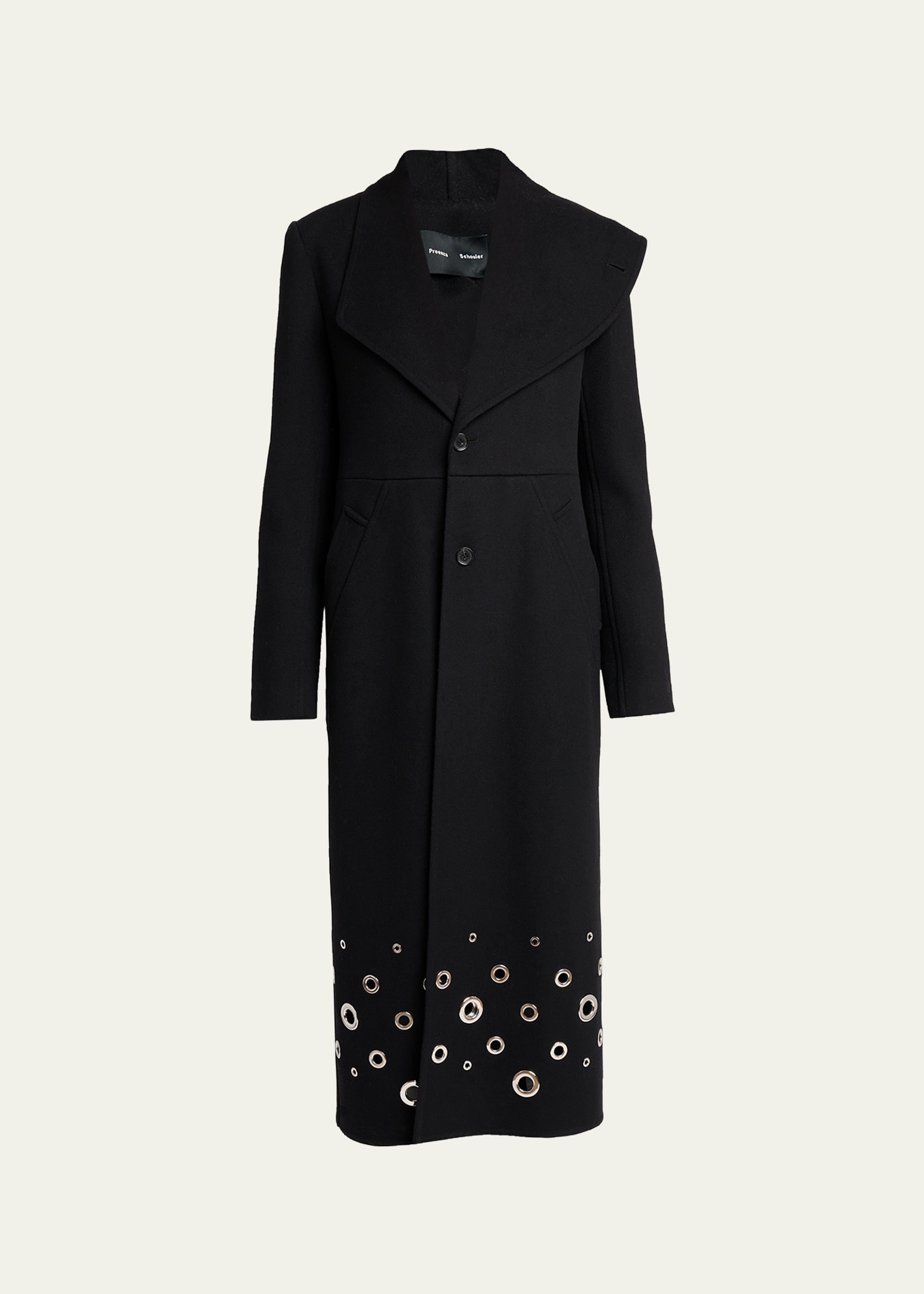 Alix Embellished Compact Melton Wool Long Coat
