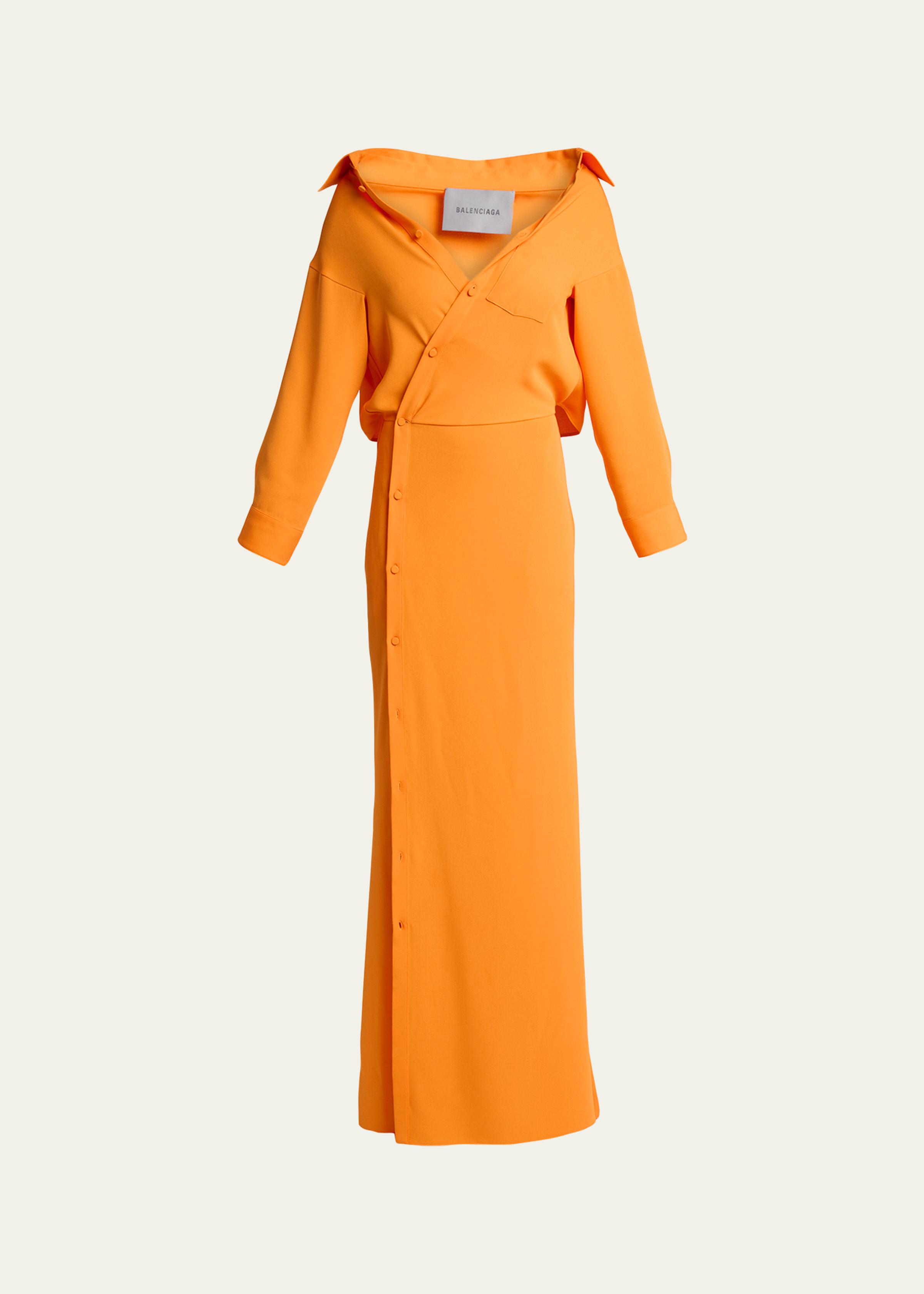 Off-The-Shoulder Silk Cady Asymmetric Maxi Shirtdress